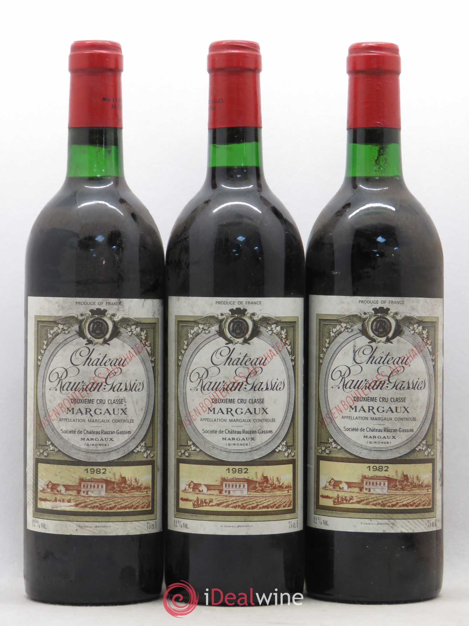 Château Rauzan-Gassies 2ème Grand Cru Classé 1982 - Lot de 3 bouteilles - 0