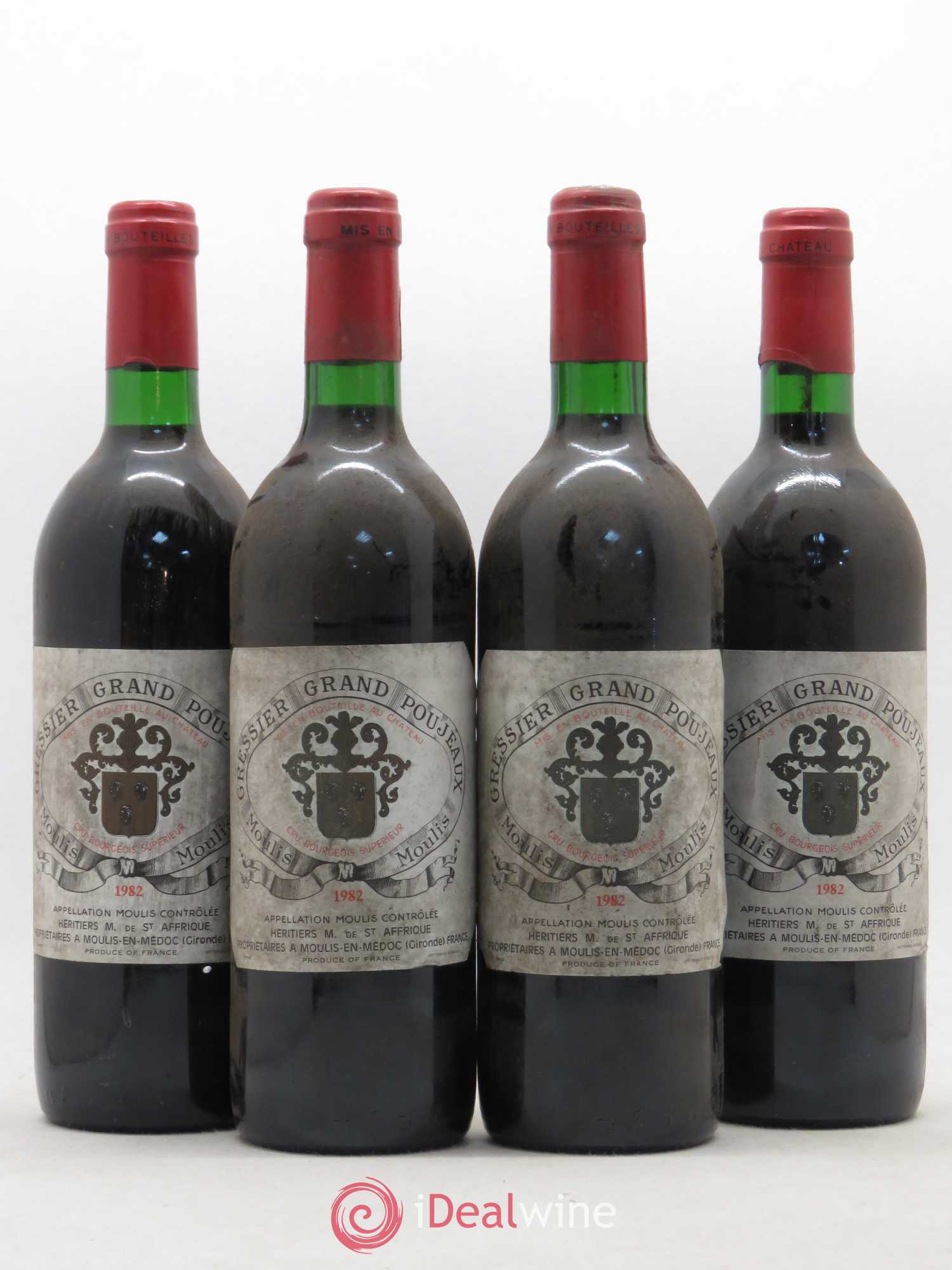 Château Gressier Grand Poujeaux Cru Bourgeois 1982 - Lot de 4 bouteilles - 0
