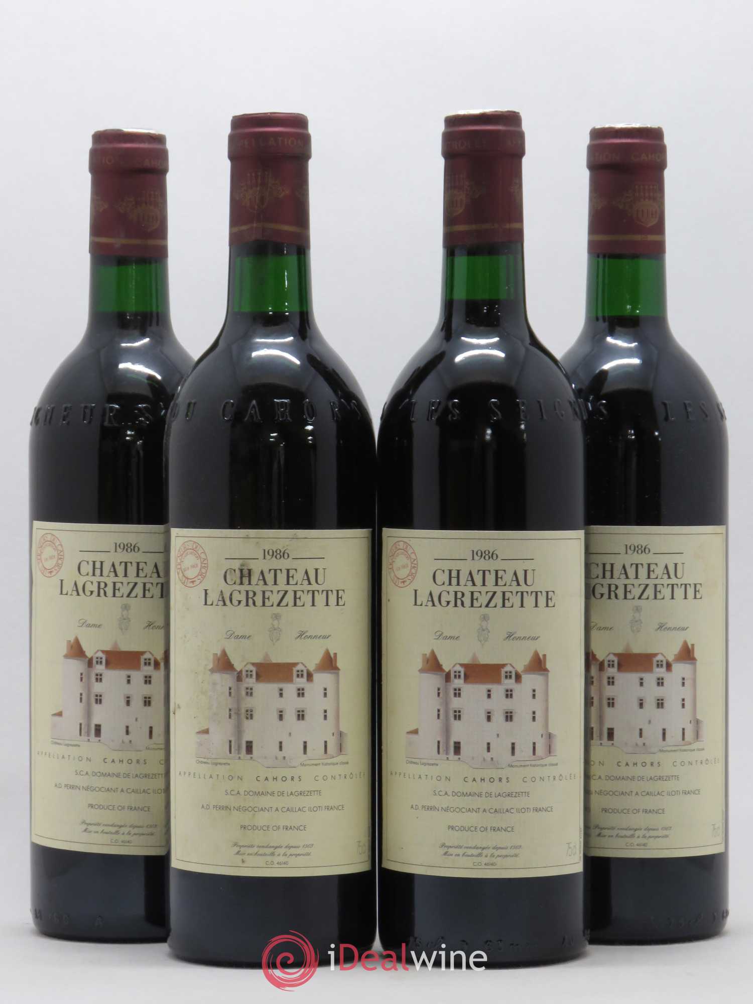 Cahors Château Lagrezette Alain Dominique Perrin 1986 - Lot de 4 bouteilles - 0