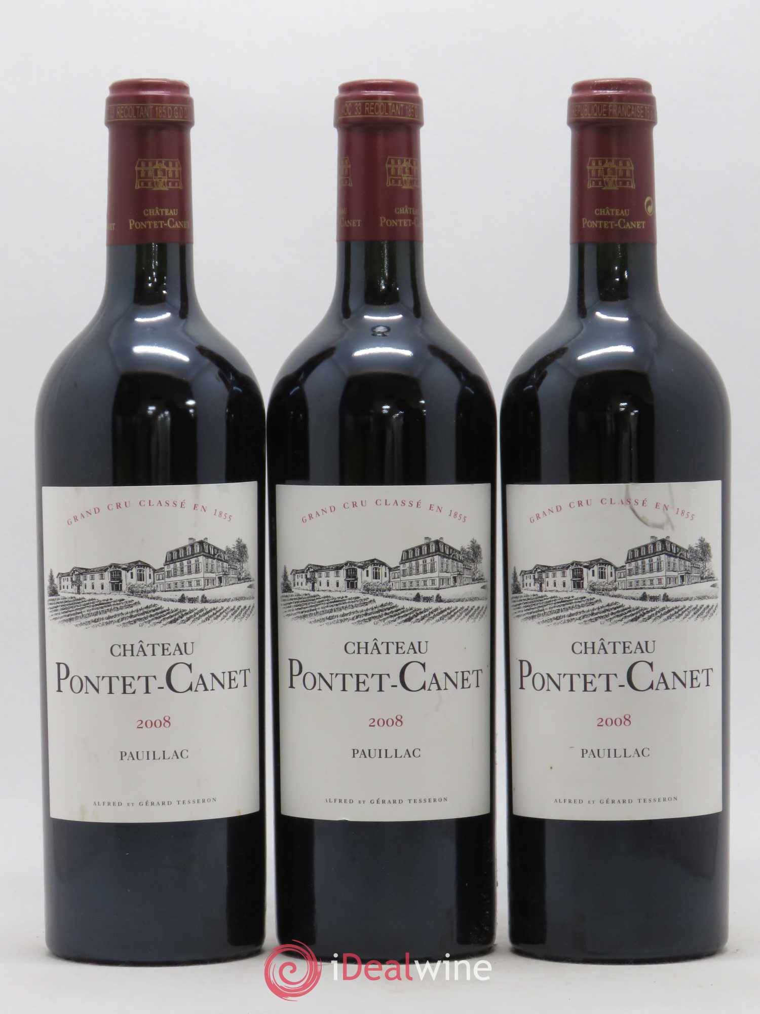 Château Pontet Canet 5ème Grand Cru Classé 2008 - Lot de 3 bouteilles - 0