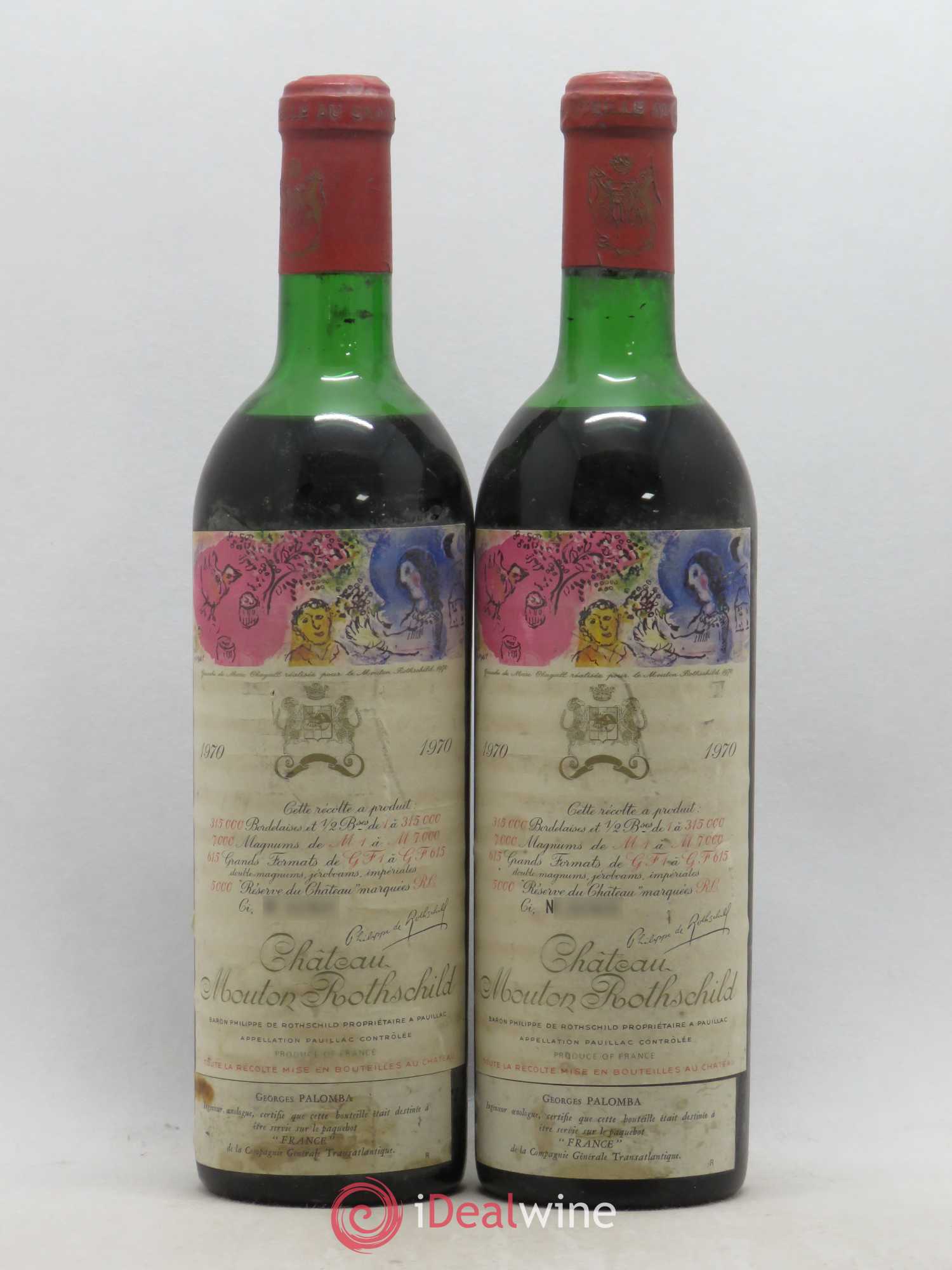 Château Mouton Rothschild 1er Grand Cru Classé 1970 - Lot de 2 bouteilles - 0