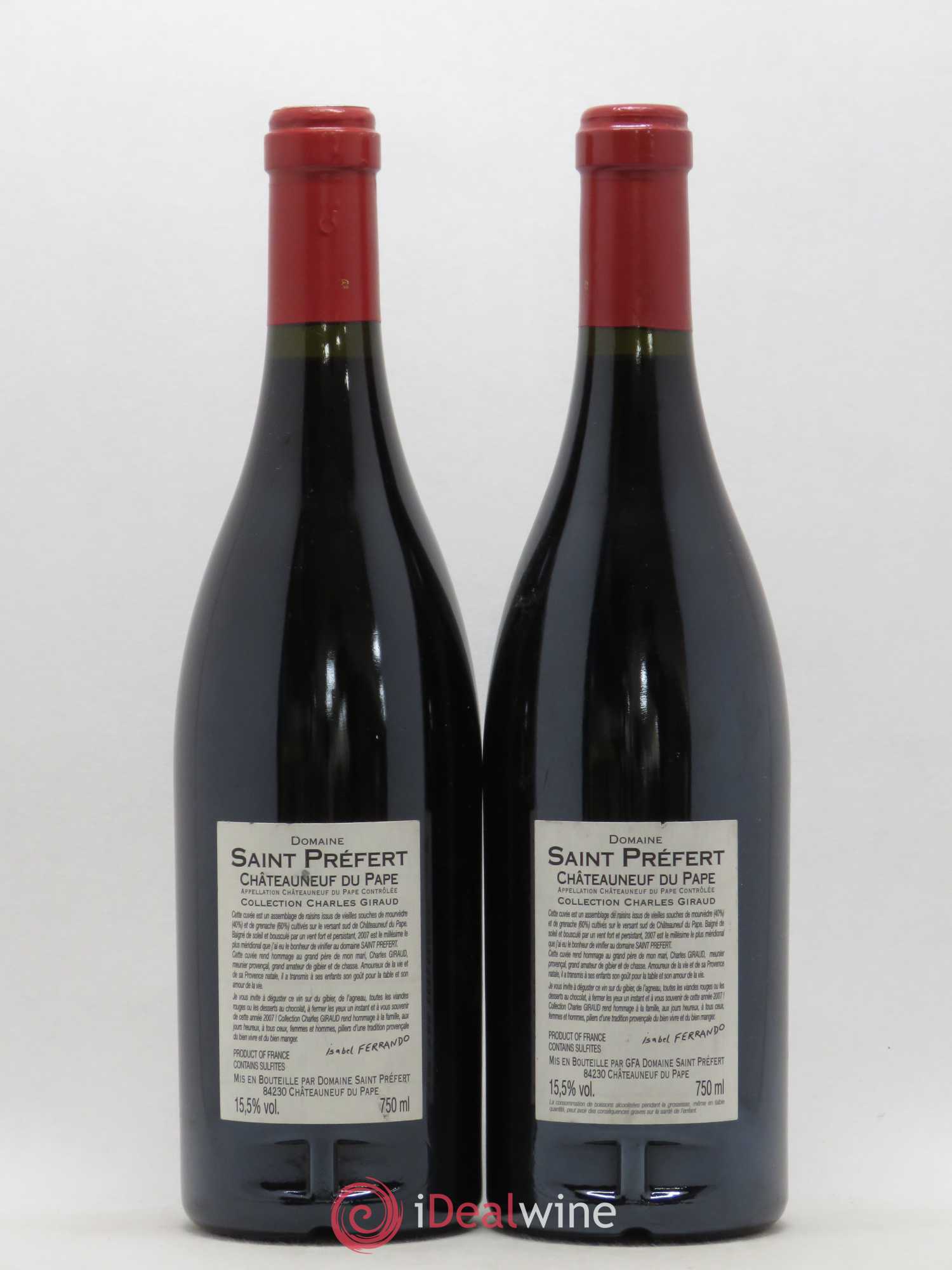 Châteauneuf-du-Pape Collection Charles Giraud Domaine Saint-Préfert 2007 - Lot de 2 bouteilles - 1