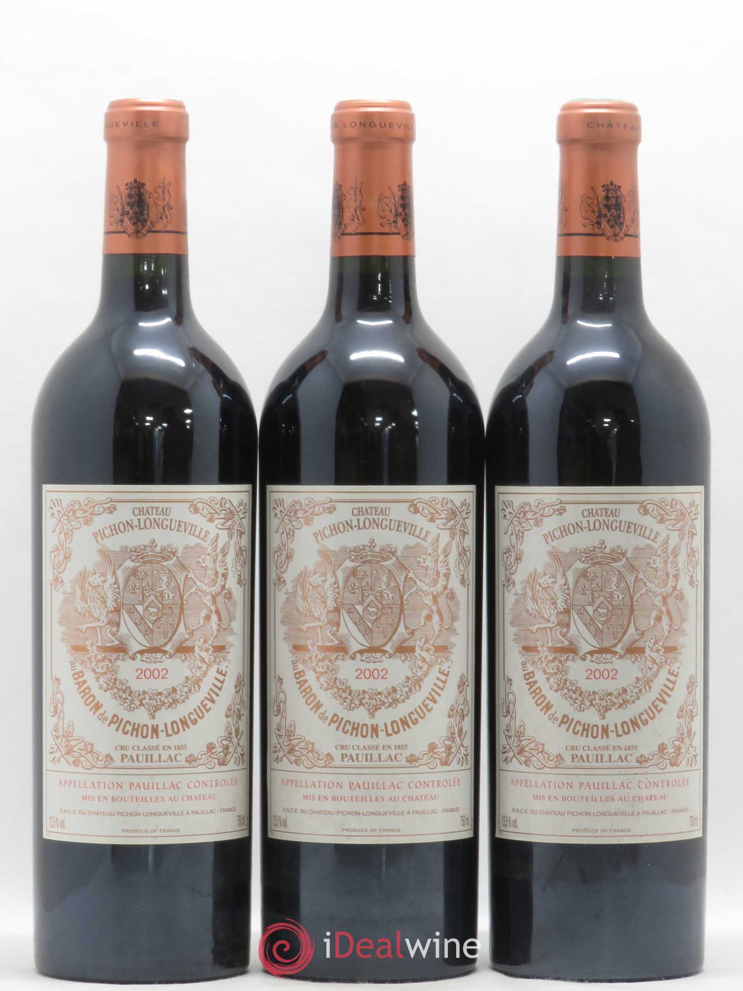 Pichon Longueville Baron 2ème Grand Cru Classé 2002 - Lot de 3 bouteilles - 0