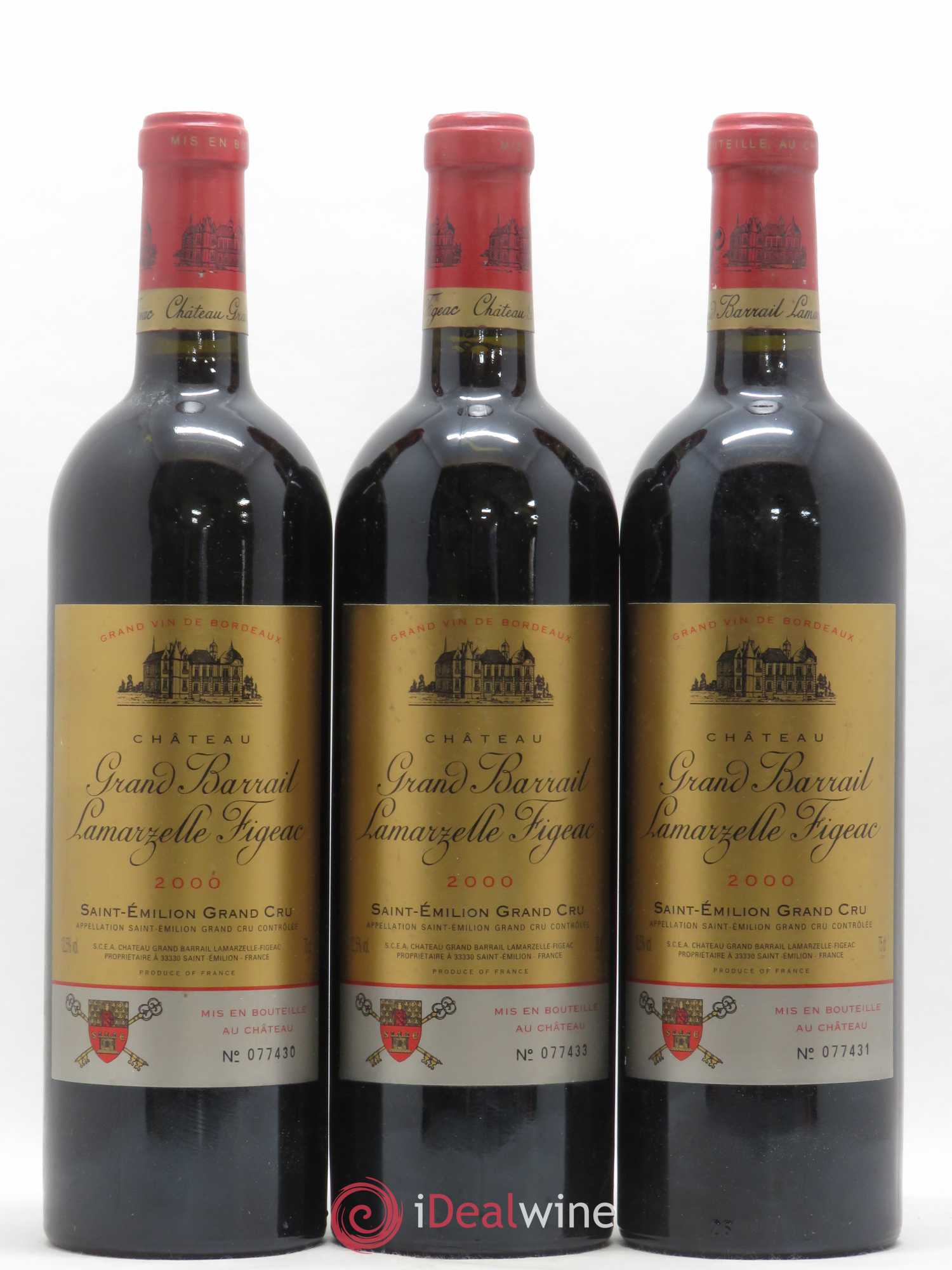 Château Grand Barrail Lamarzelle Figeac Grand Cru Classé 2000 - Lotto di 3 bottiglie - 0