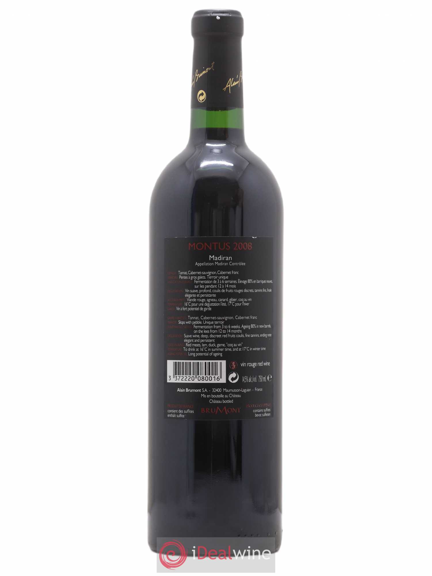 Madiran Château Montus Alain Brumont 2008 - Lot de 1 bouteille - 1