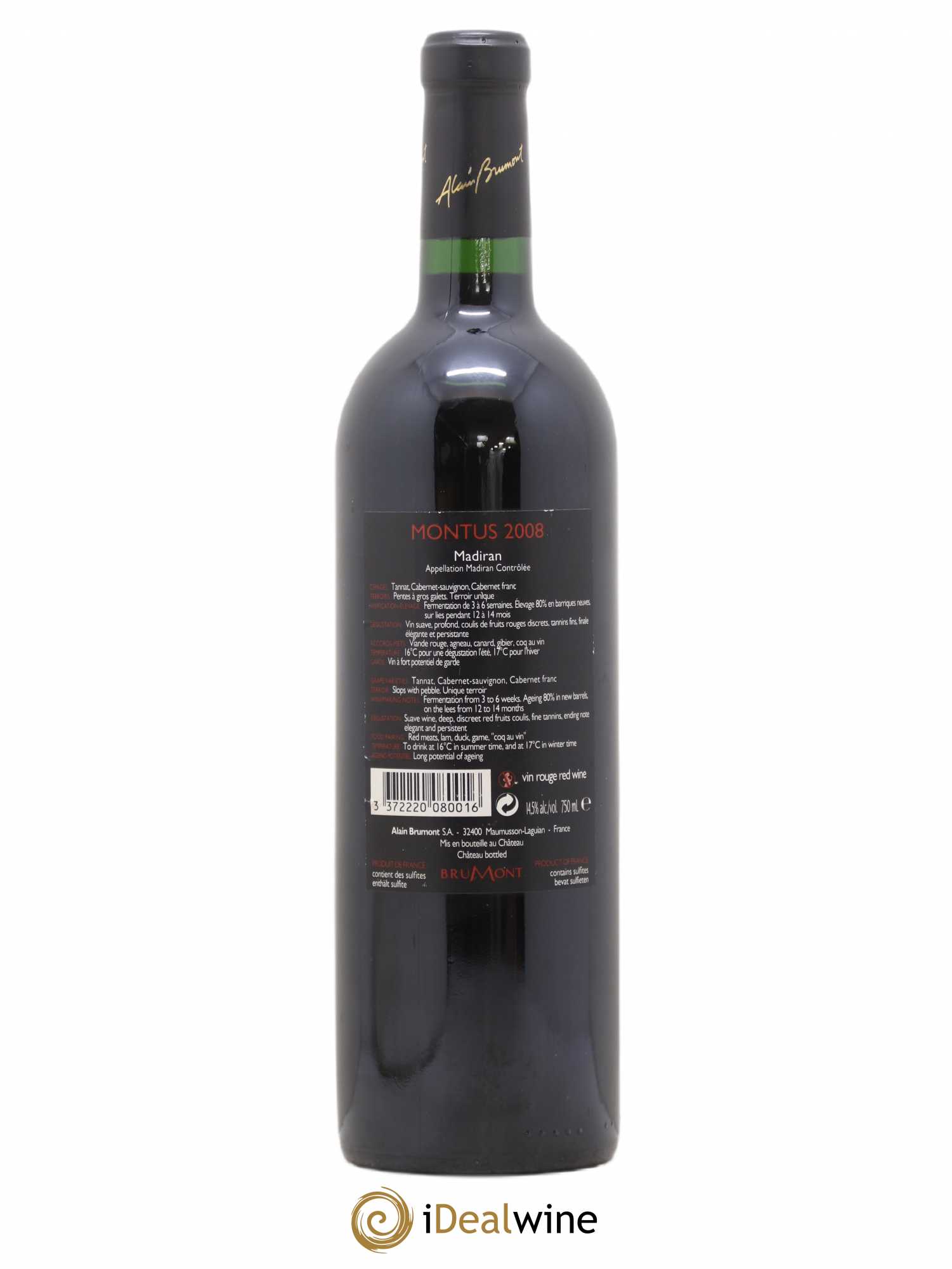 Madiran Château Montus Alain Brumont 2008 - Lot de 1 bouteille - 1