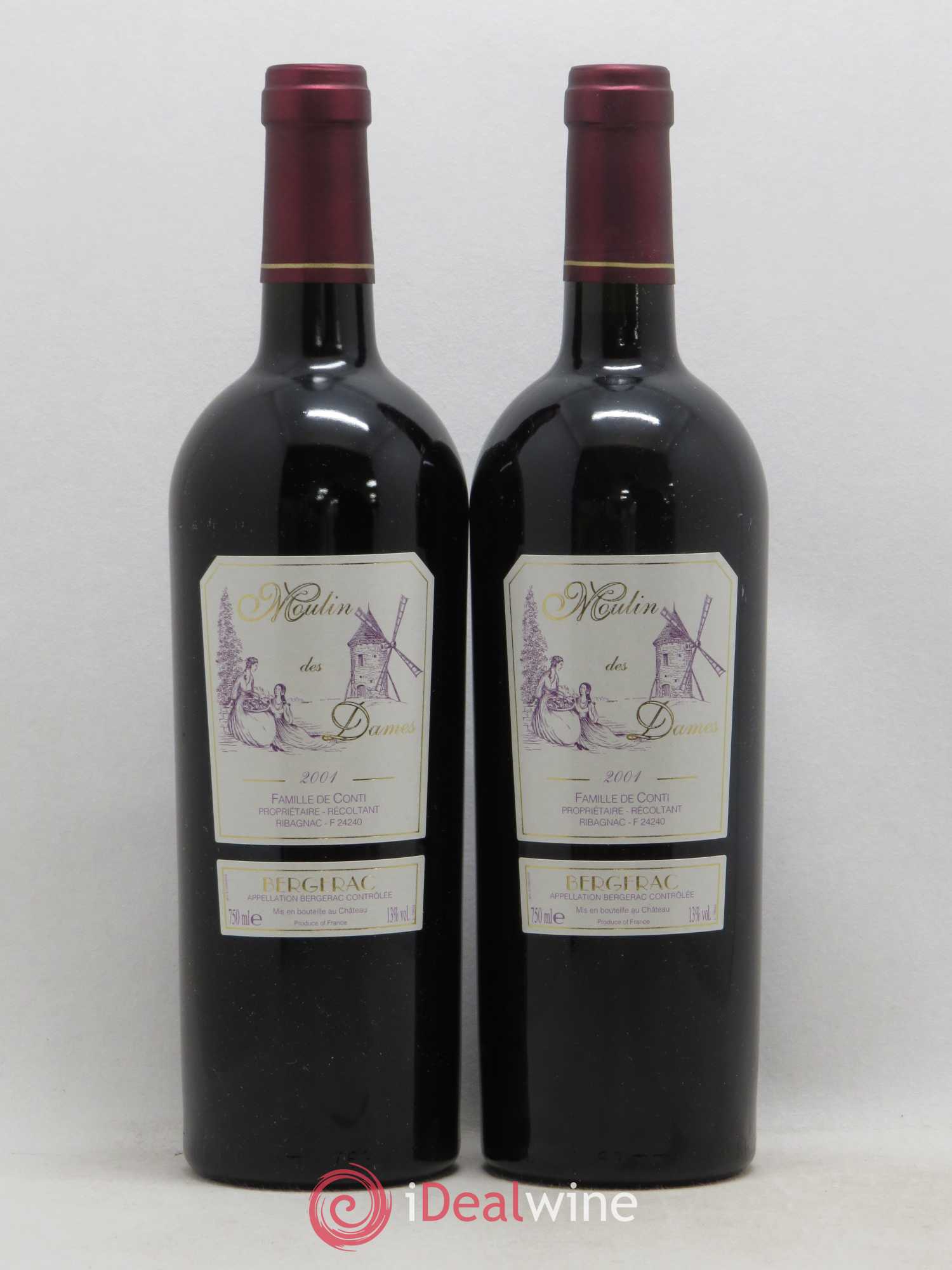 Bergerac Château Tour des Gendres Moulin des Dames Famille de Conti 2001 - Lot de 2 bouteilles - 0