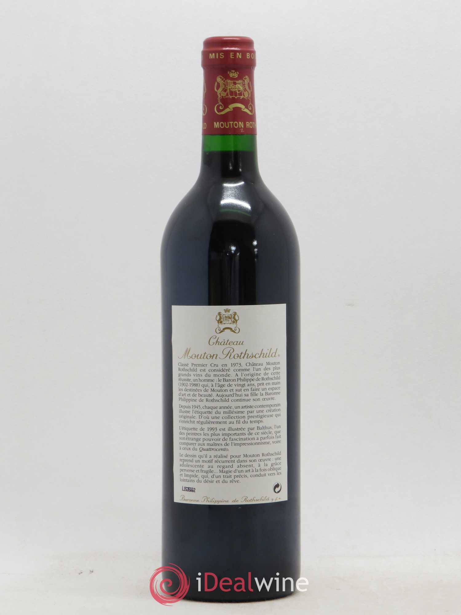 Château Mouton Rothschild 1er Grand Cru Classé 1993 - Lot de 1 bouteille - 1