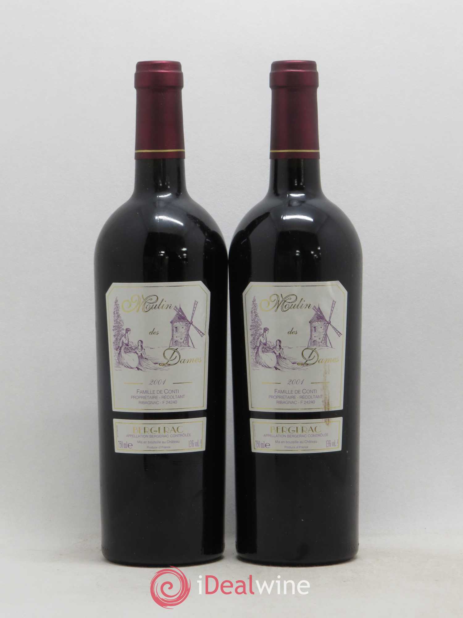 Bergerac Château Tour des Gendres Moulin des Dames Famille de Conti 2001 - Lot de 2 bouteilles - 0