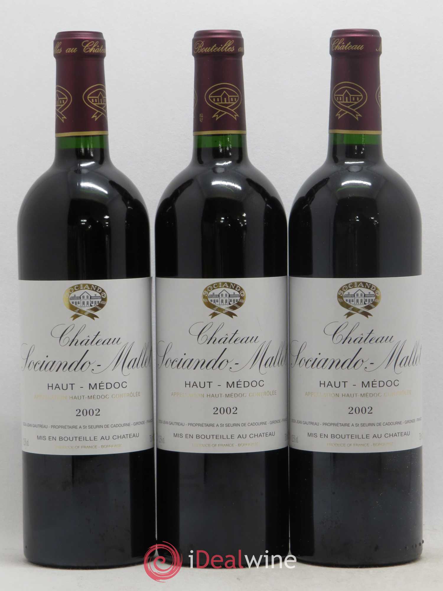 Château Sociando Mallet 2002 - Lot de 3 bouteilles - 0