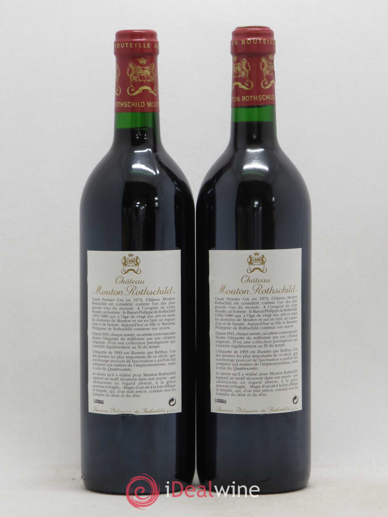Château Mouton Rothschild 1er Grand Cru Classé 1993 - Lot de 2 bouteilles - 1