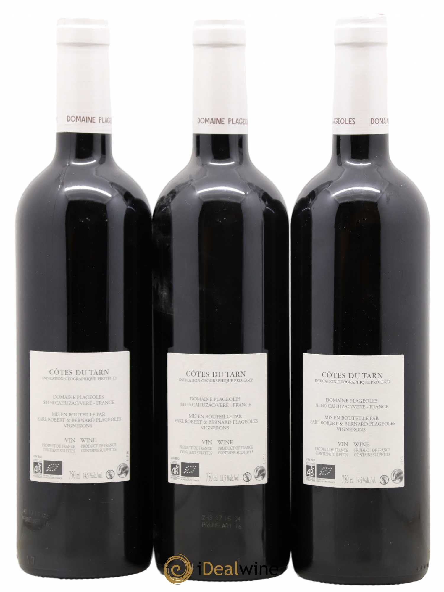 Côtes du Tarn Prunelart Plageoles (sans prix de réserve) 2016 - Lot de 3 bouteilles - 1