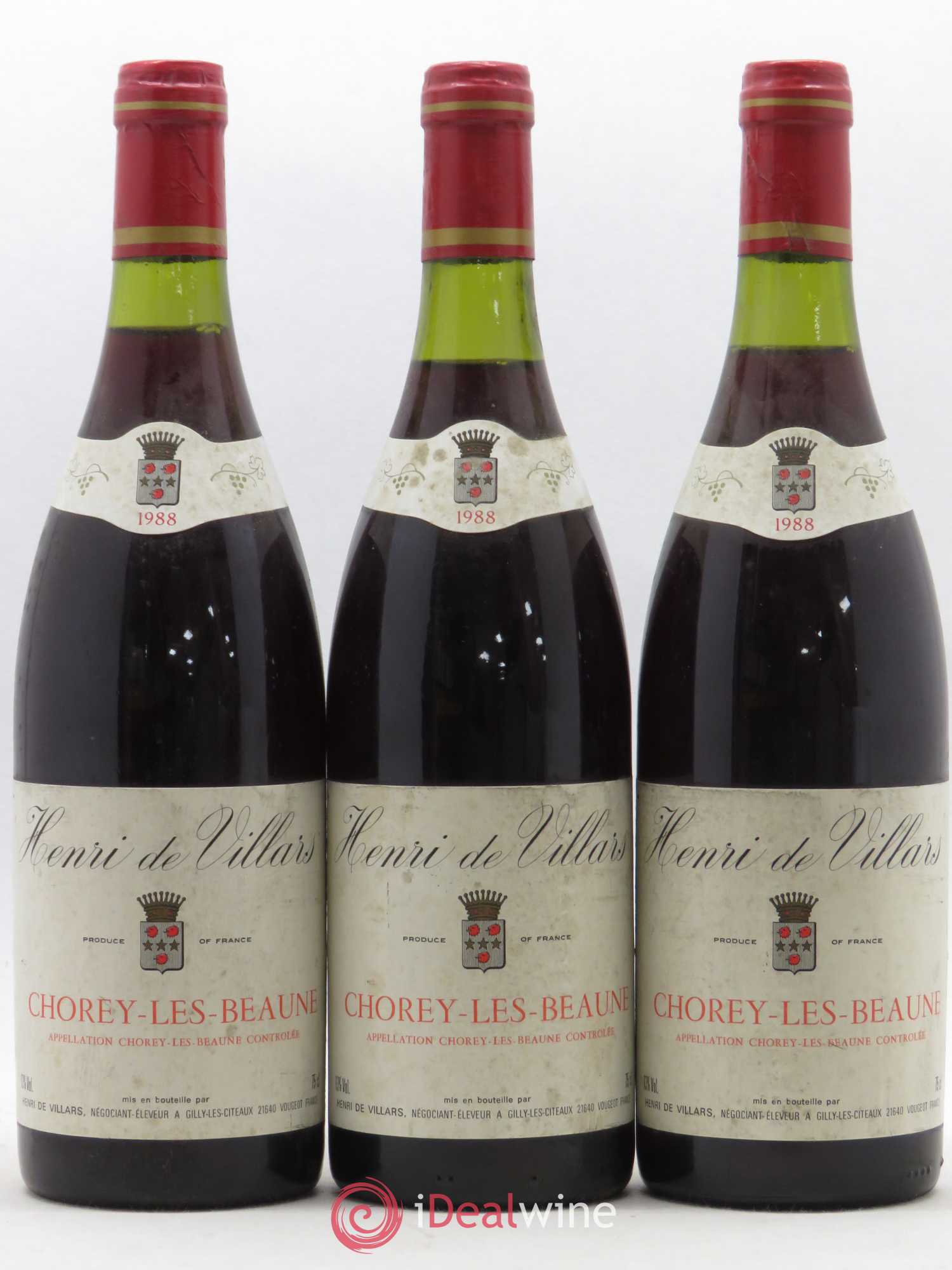 Chorey-lès-Beaune Henri de Villars 1988 - Lot de 3 bouteilles - 0