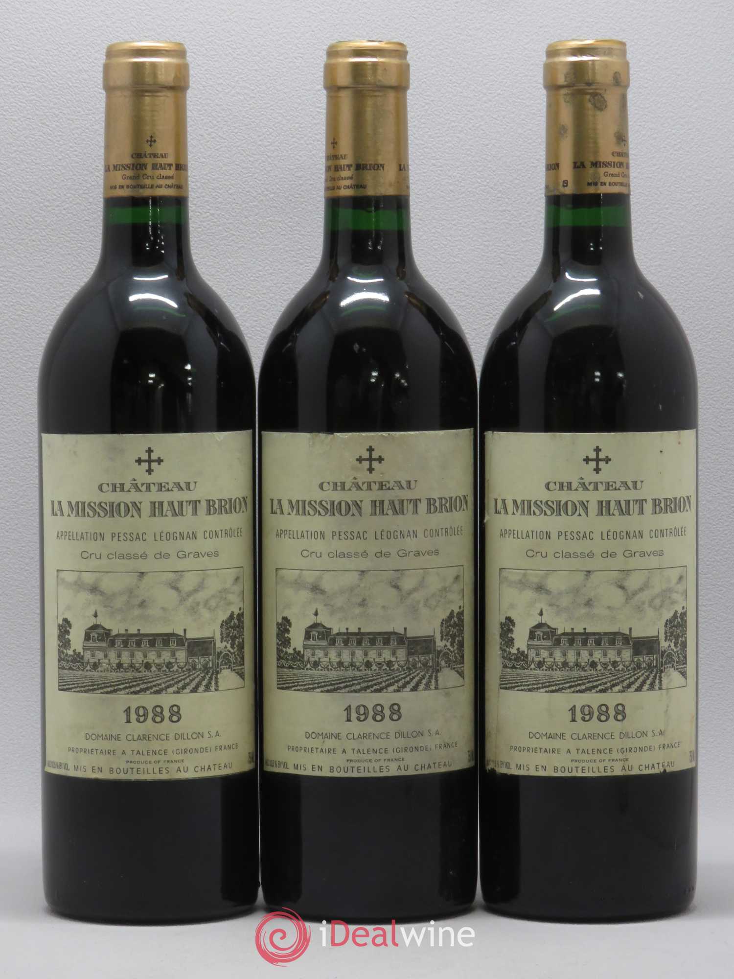 Château la Mission Haut-Brion Cru Classé de Graves 1988 - Lot de 3 bouteilles - 0