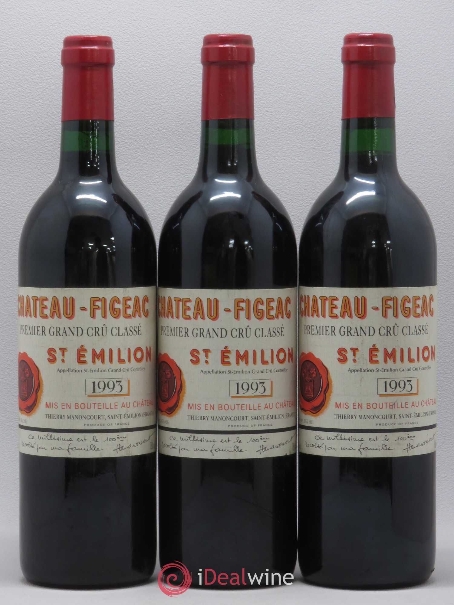 Château Figeac 1er Grand Cru Classé A 1993 - Lot de 3 bouteilles - 0