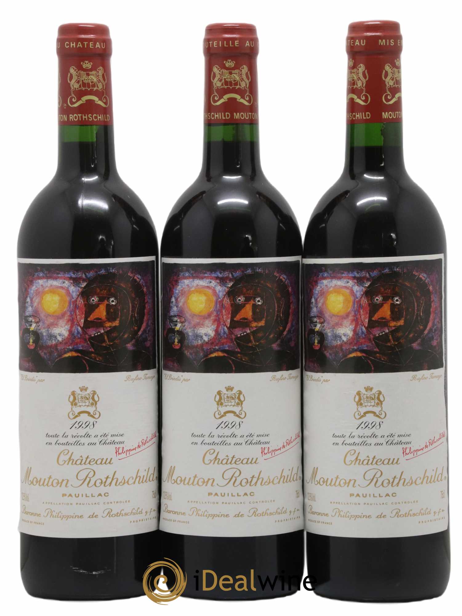Château Mouton Rothschild 1er Grand Cru Classé 1998 - Lot de 3 bouteilles - 0