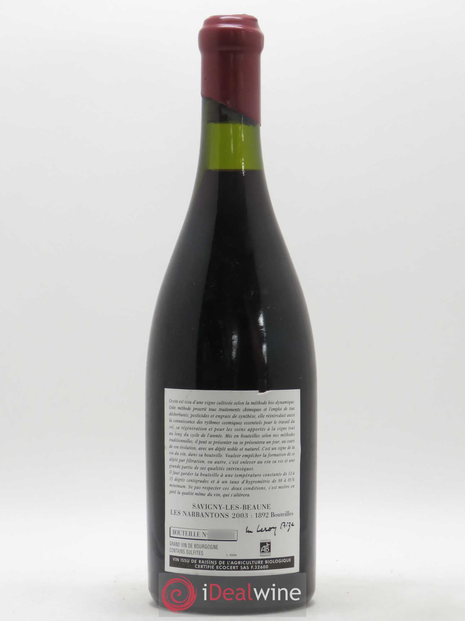 Savigny-lès-Beaune 1er Cru Les Narbantons Leroy (Domaine) 2003 - Lot de 1 bouteille - 1