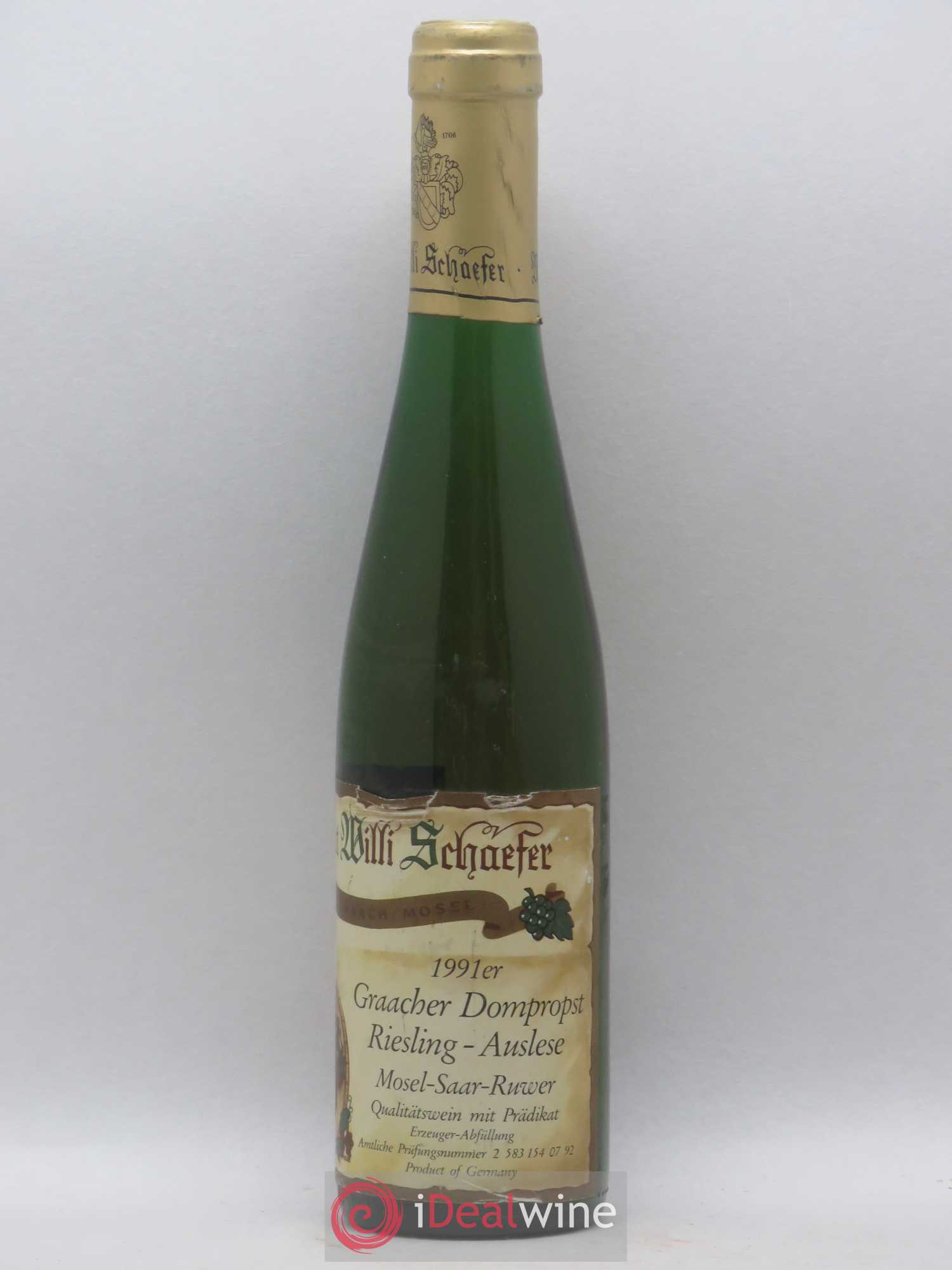 Riesling Willi Schaefer Graacher Domprobst Auslese 1991 - Posten von 1 Demi-Flasche - 1