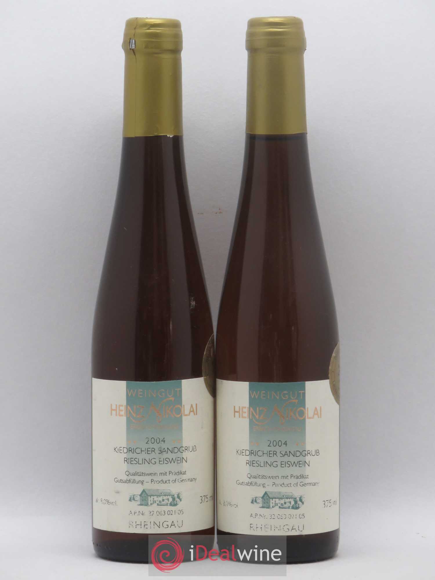 Allemagne Rheingau Riesling Eiswein Kiedricher Sandgrub Heinz Nikolai 2004 - Posten von 2 Demi-Flaschen - 0
