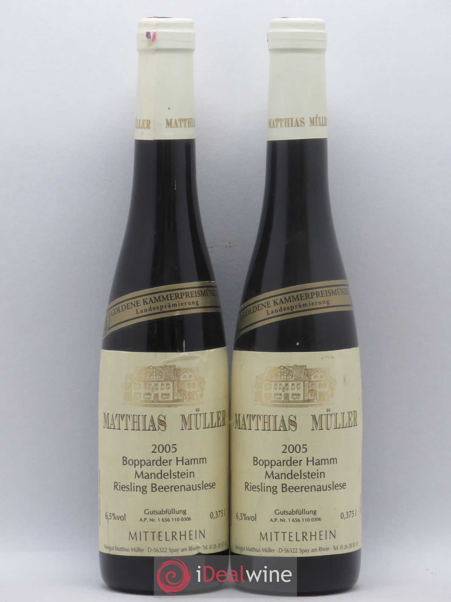 Vins Etrangers Mittelrhein Riesling Beerenauslese Bopparder Hamm Mandelstein Matthias Müller 2005 - Posten von 2 Demi-Flaschen - 0