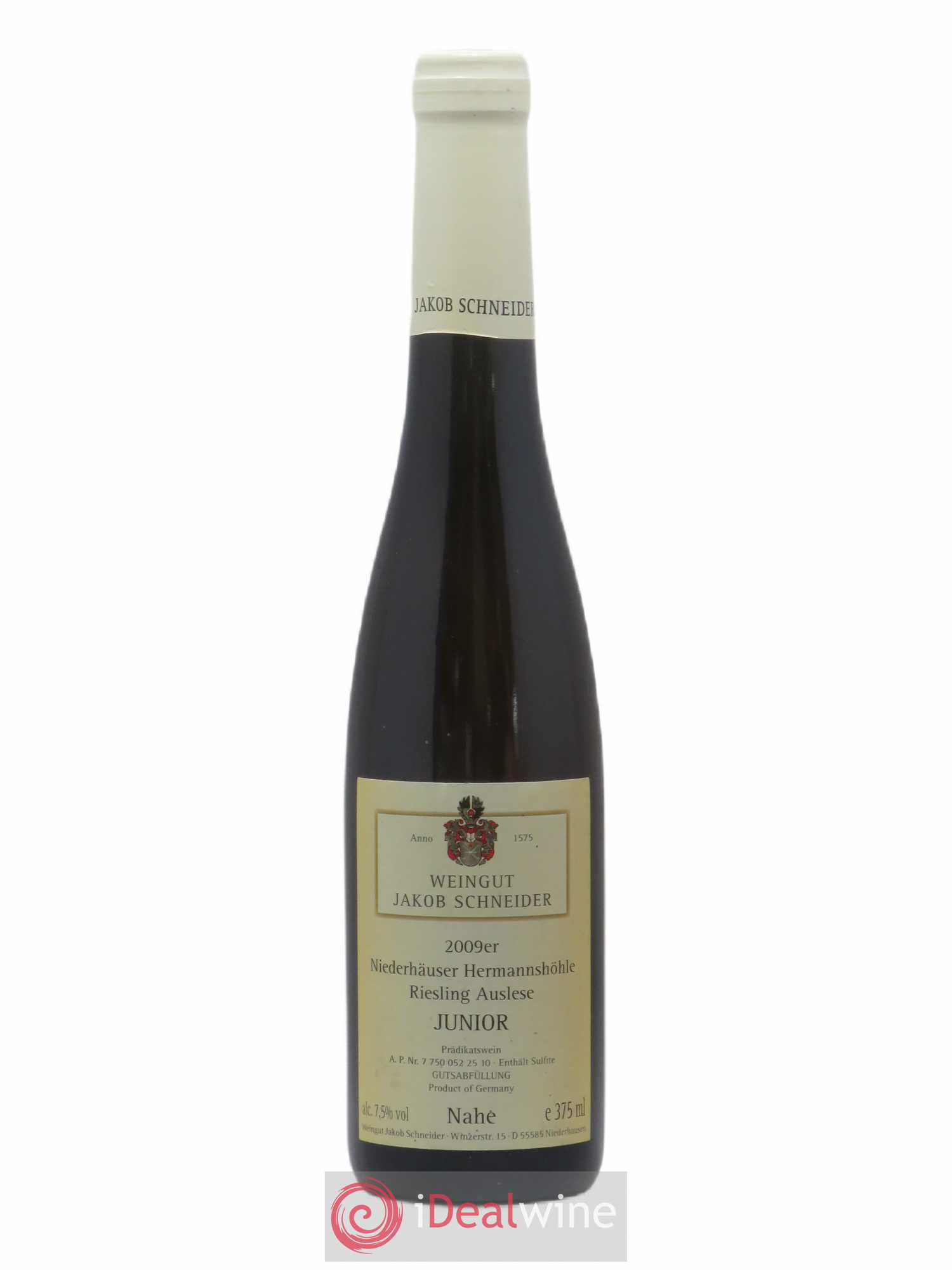 Allemagne Nahe Niederhäuser Hermannshöhle Riesling Auslese Junior J.Schneider (sans prix de réserve) 2009 - Posten von 1 Demi-Flasche - 0