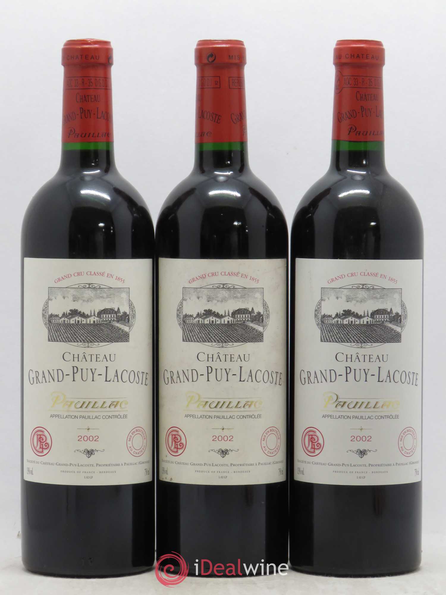 Château Grand Puy Lacoste 5ème Grand Cru Classé 2002 - Lot de 3 bouteilles - 0