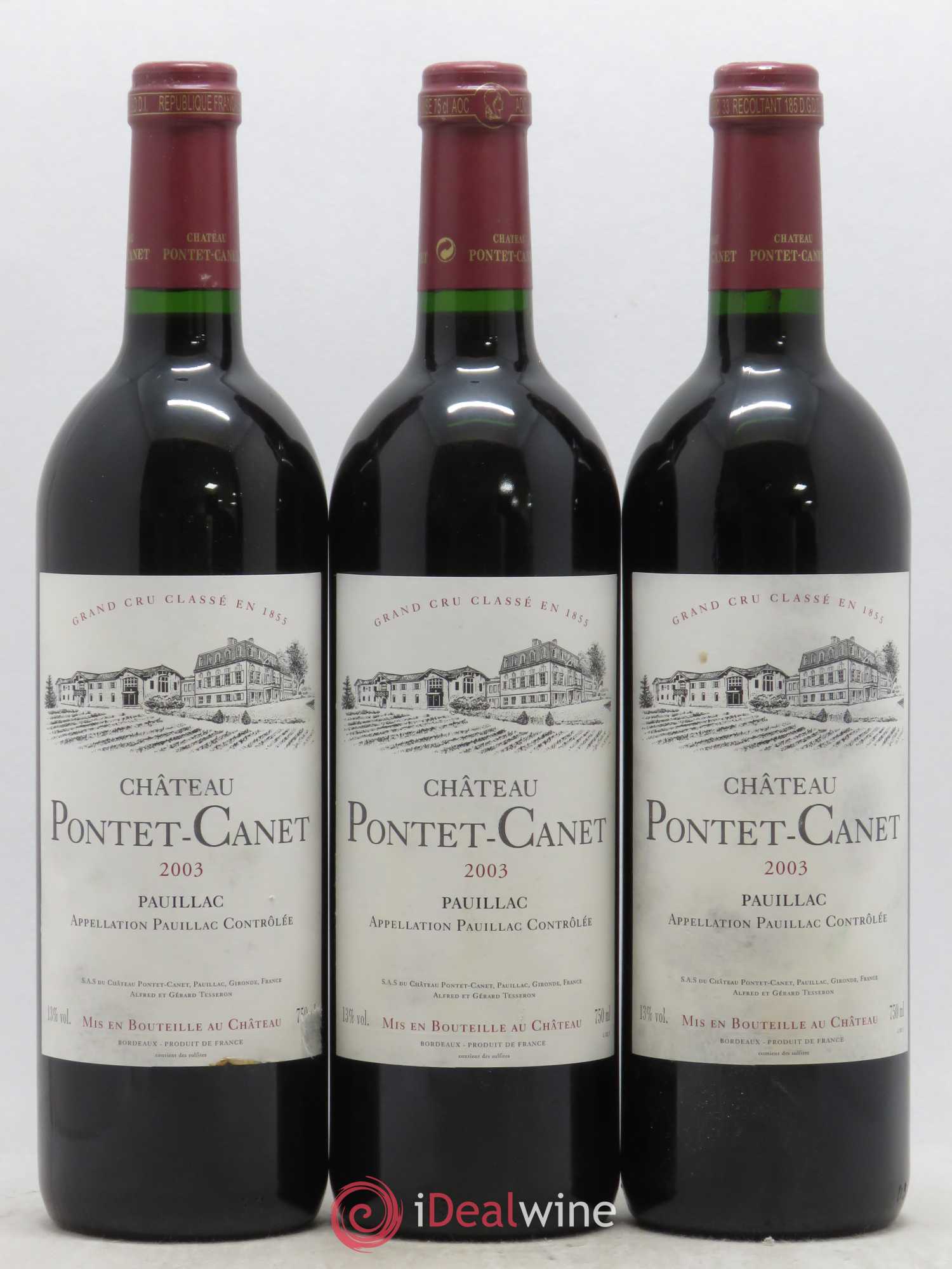 Château Pontet Canet 5ème Grand Cru Classé 2003 - Lot de 3 bouteilles - 0