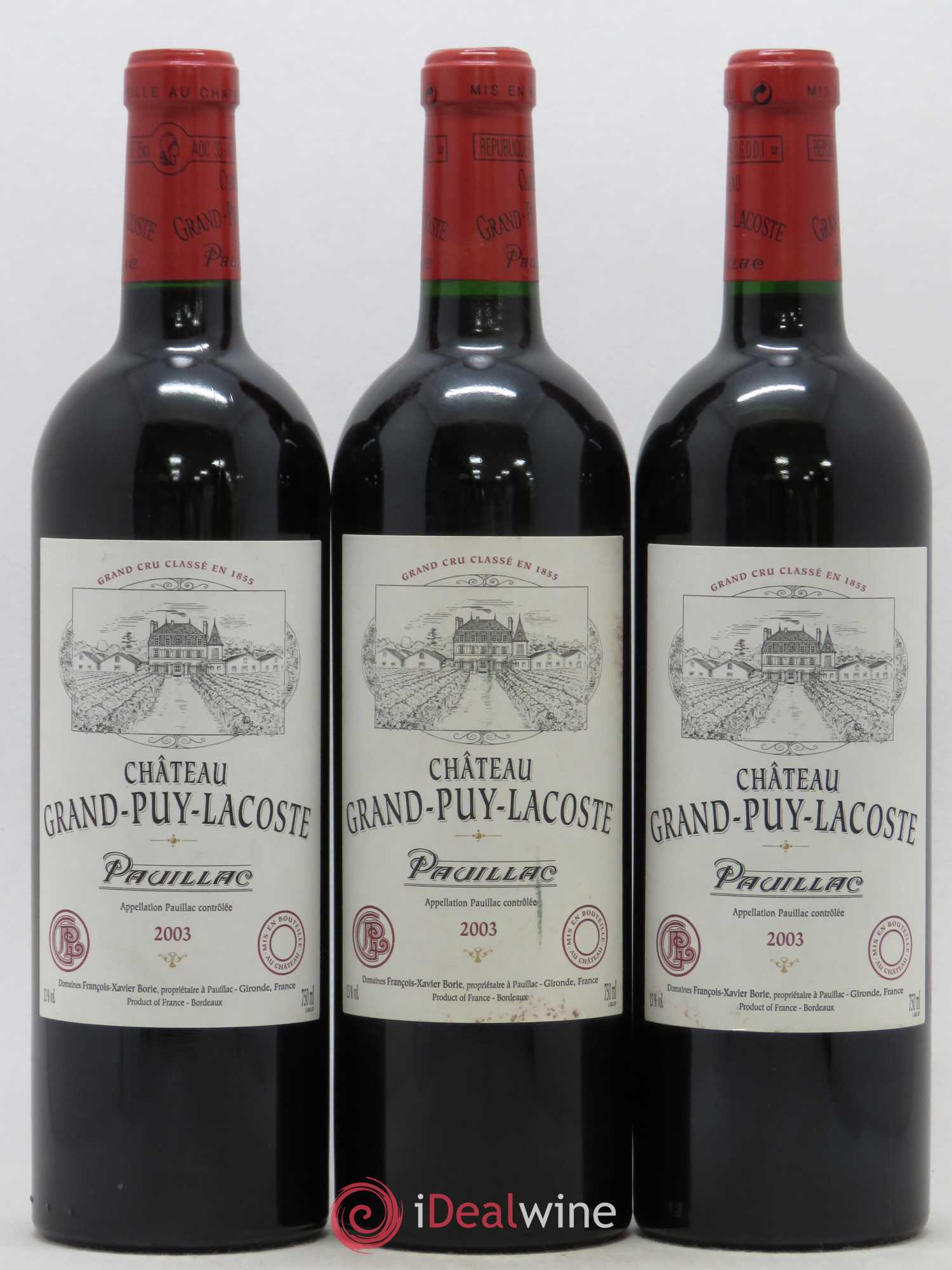 Château Grand Puy Lacoste 5ème Grand Cru Classé 2003 - Lot de 3 bouteilles - 0