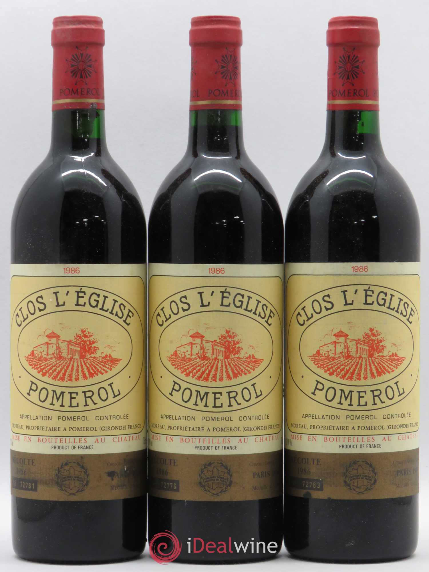 Pomerol Clos de l'Eglise (sans prix de réserve) 1986 - Posten von 3 Flaschen - 0