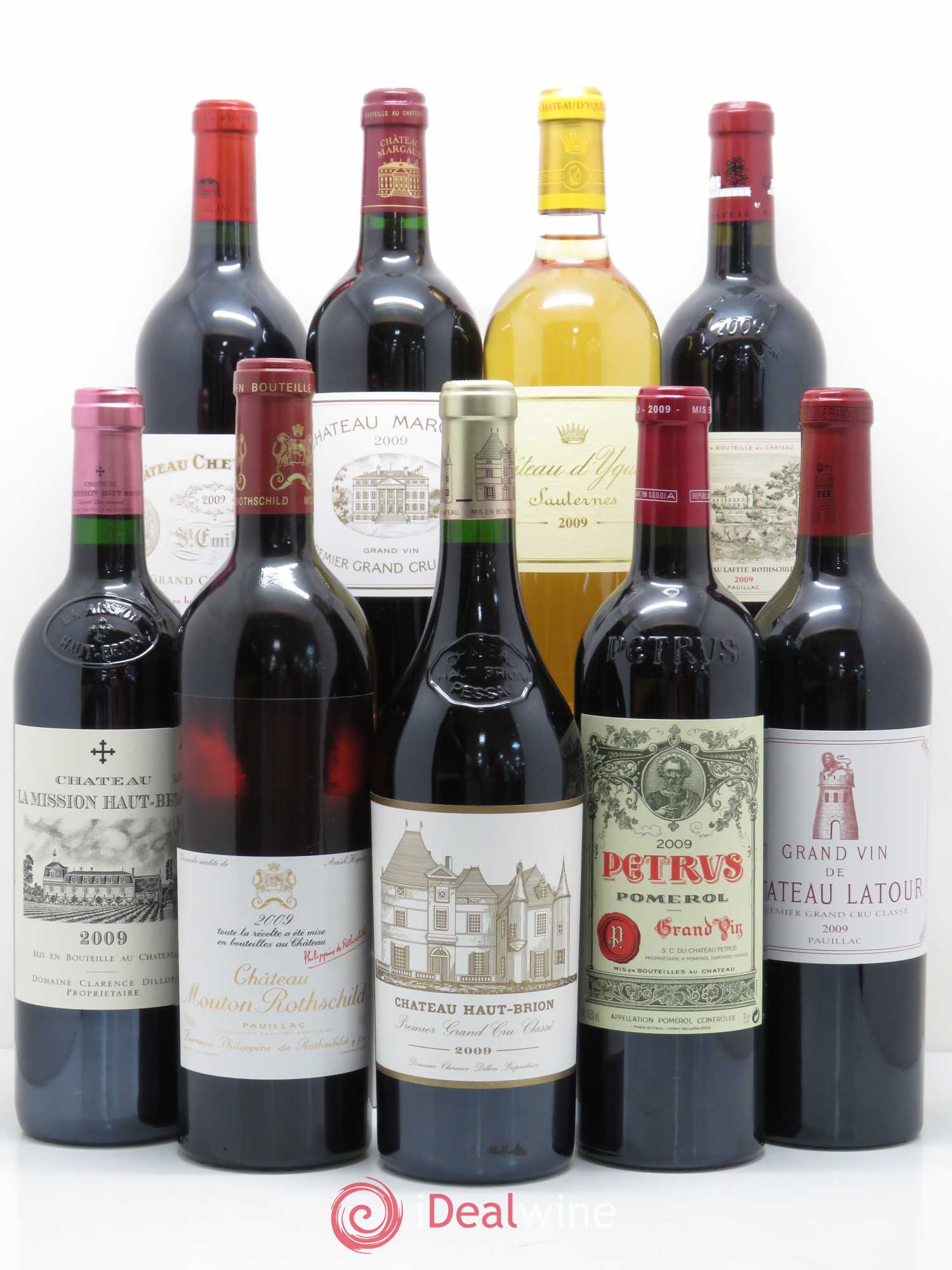 Caisse Collection Duclot 1 Petrus - 1 Cheval Blanc - 1 La Mission Haut Brion - 1 Haut Brion - 1 Margaux - 1 Lafite Rothschild - 1 Latour - 1 Yquem - 1 Mouton Rothschild 2009 - Posten von 9 Flaschen - 0