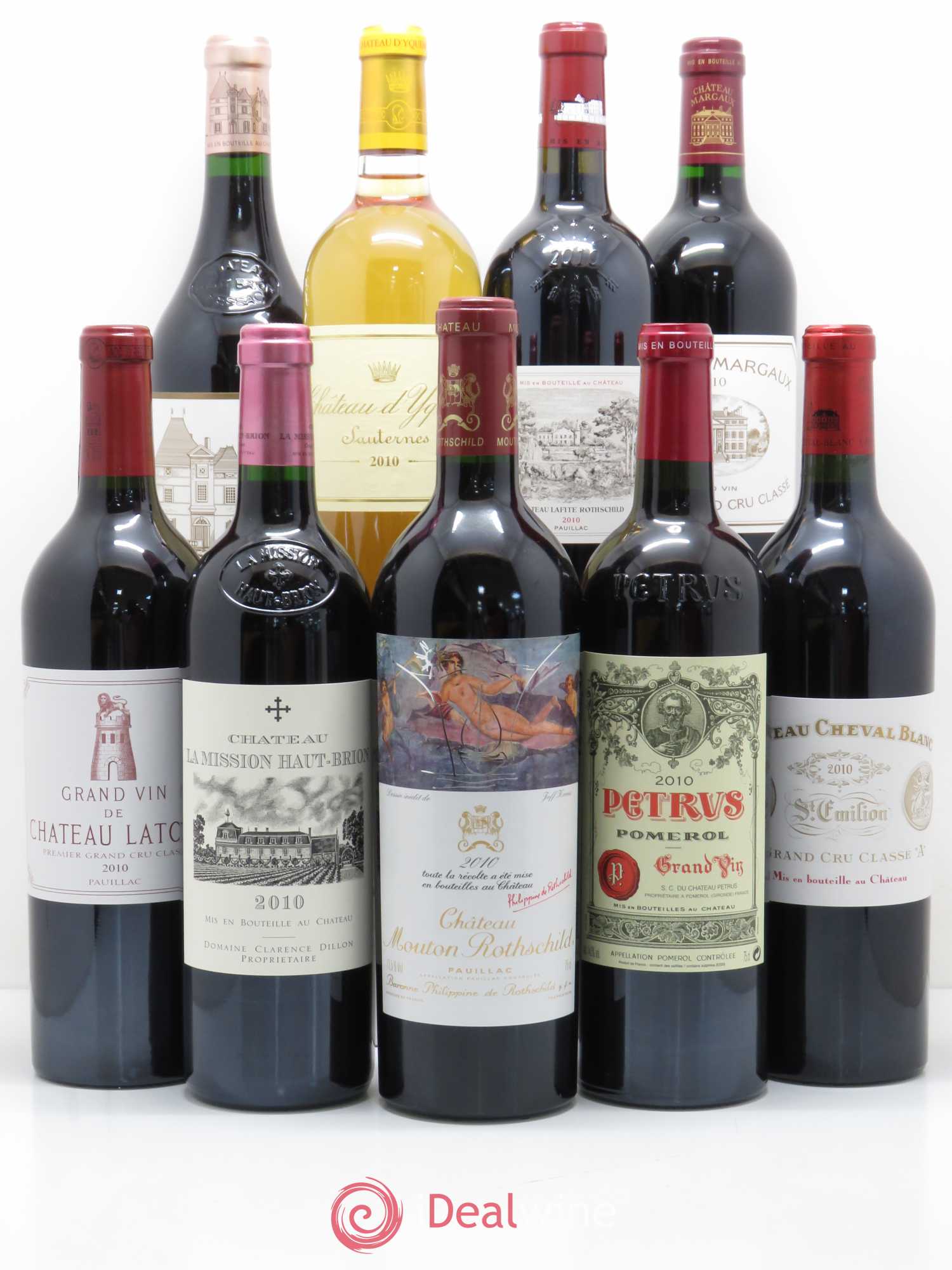 Caisse Collection Duclot 1 Petrus - 1 Cheval Blanc - 1 La Mission Haut Brion - 1 Haut Brion - 1 Margaux - 1 Lafite Rothschild - 1 Latour - 1 Yquem - 1 Mouton Rothschild 2010 - Posten von 9 Flaschen - 0