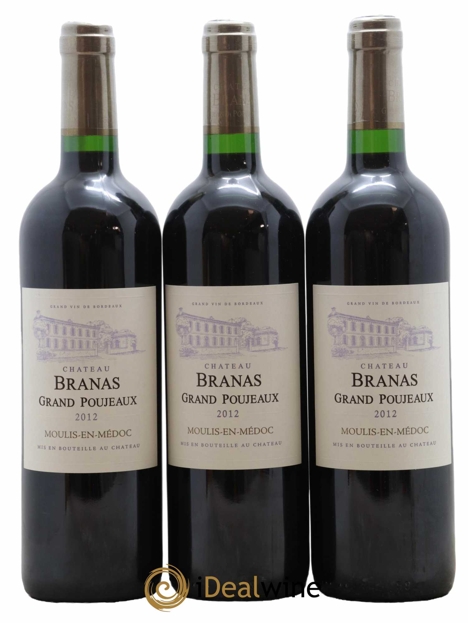 Château Branas Grand Poujeaux Cru Bourgeois 2012 - Lot de 3 bouteilles - 0