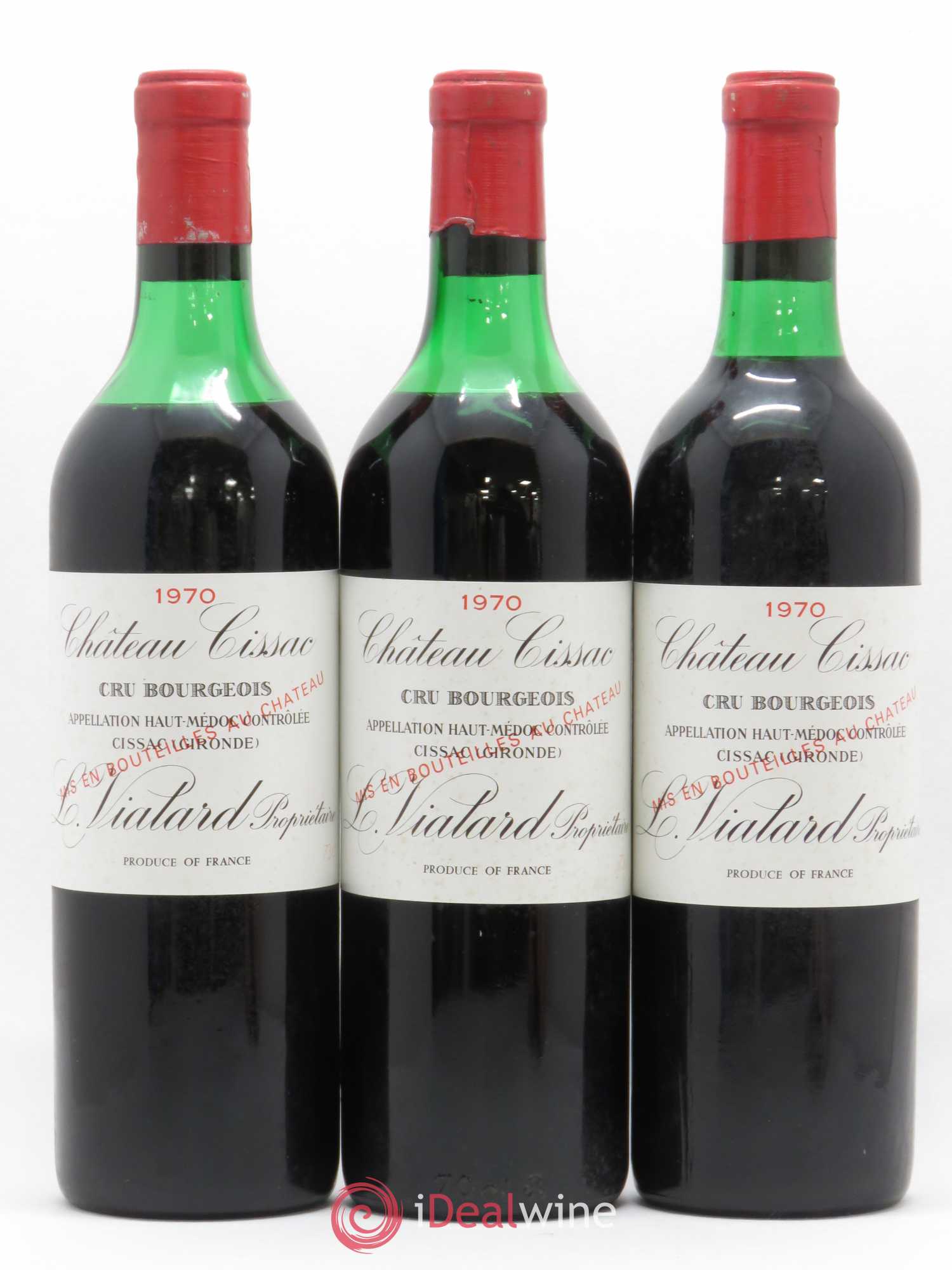 Château Cissac Cru Bourgeois 1970 - Lot de 3 bouteilles - 0
