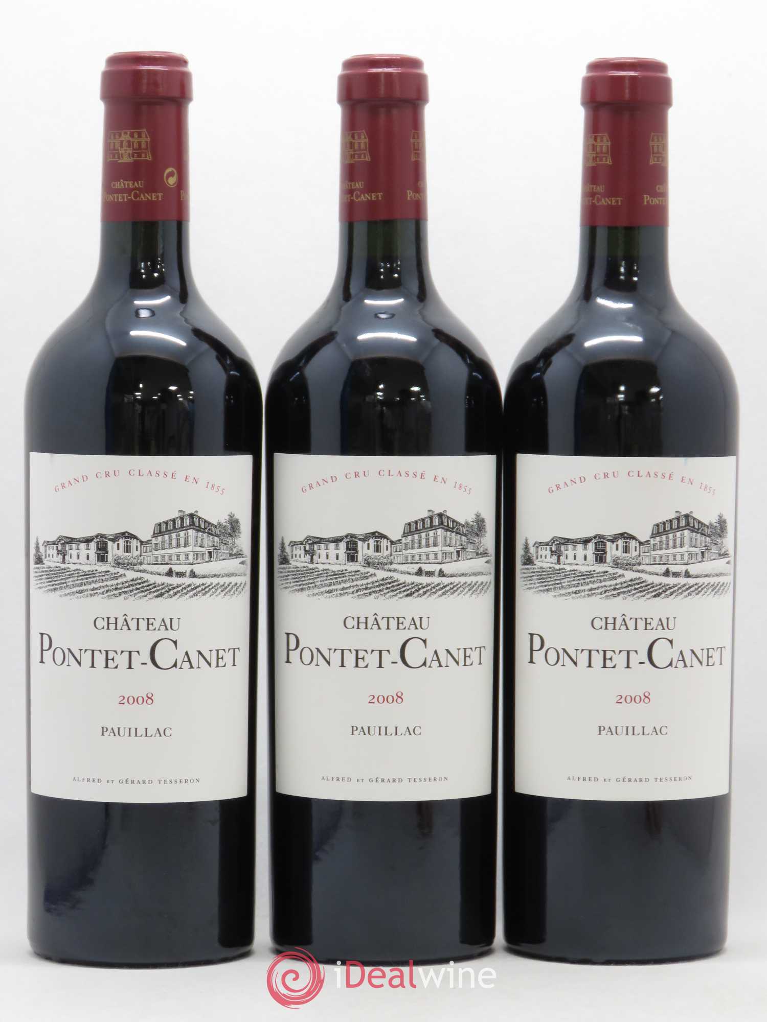 Château Pontet Canet 5ème Grand Cru Classé 2008 - Lot de 3 bouteilles - 0