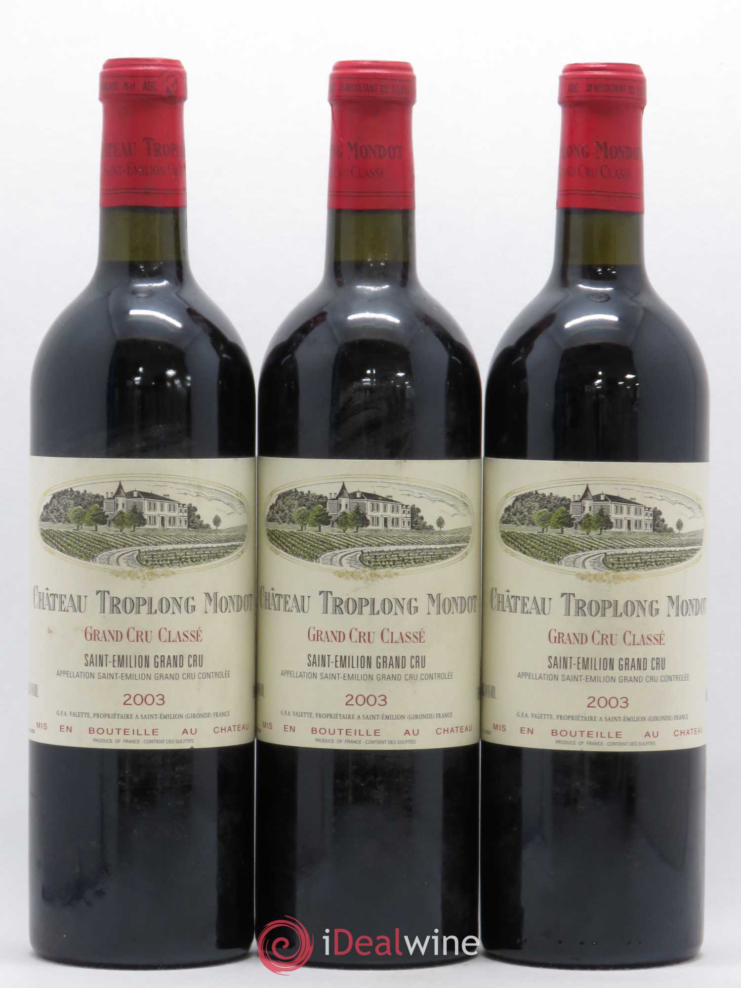 Château Troplong Mondot 1er Grand Cru Classé B 2003 - Lot de 3 bouteilles - 0
