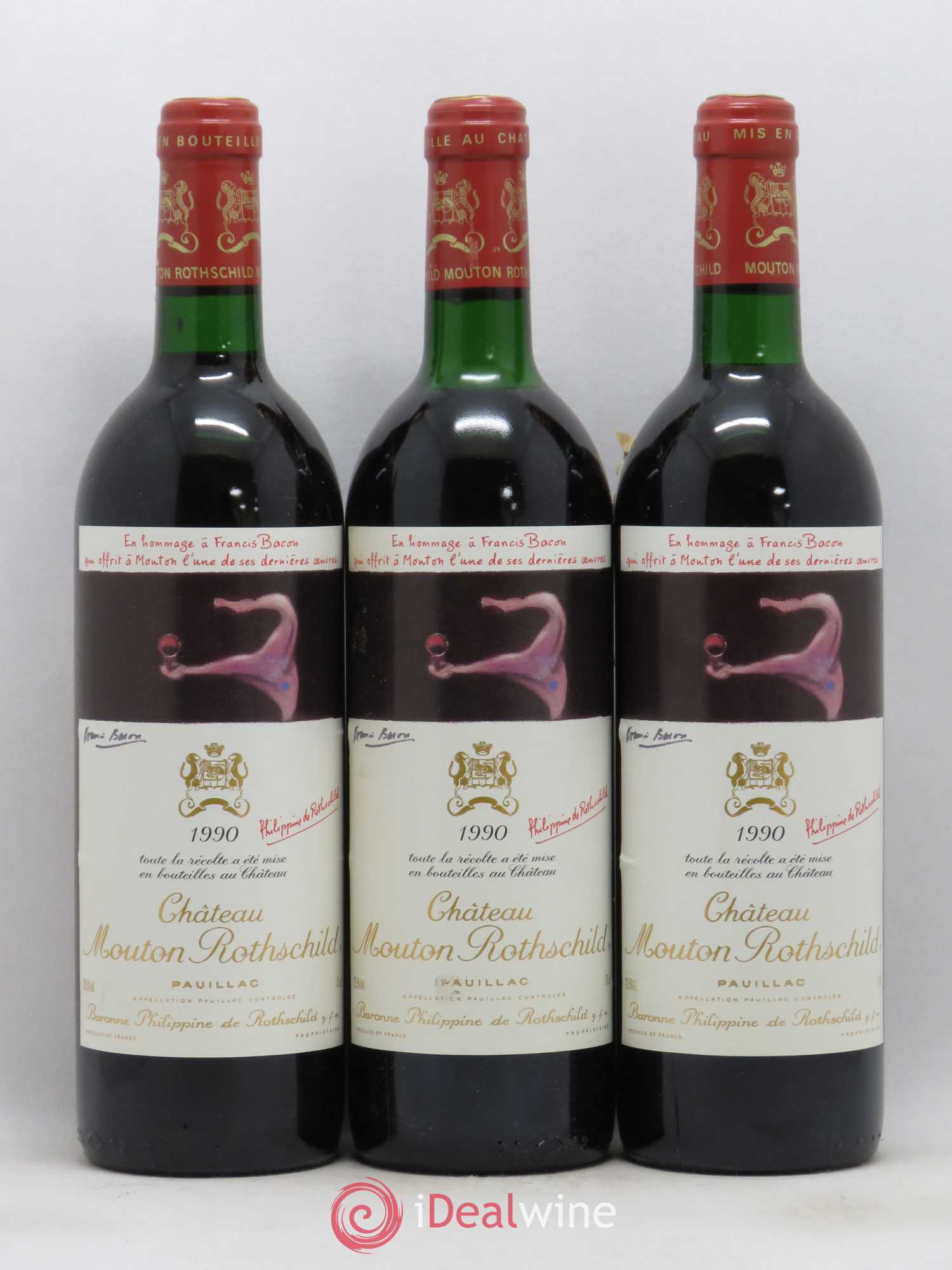 Château Mouton Rothschild 1er Grand Cru Classé 1990 - Lot de 3 bouteilles - 0