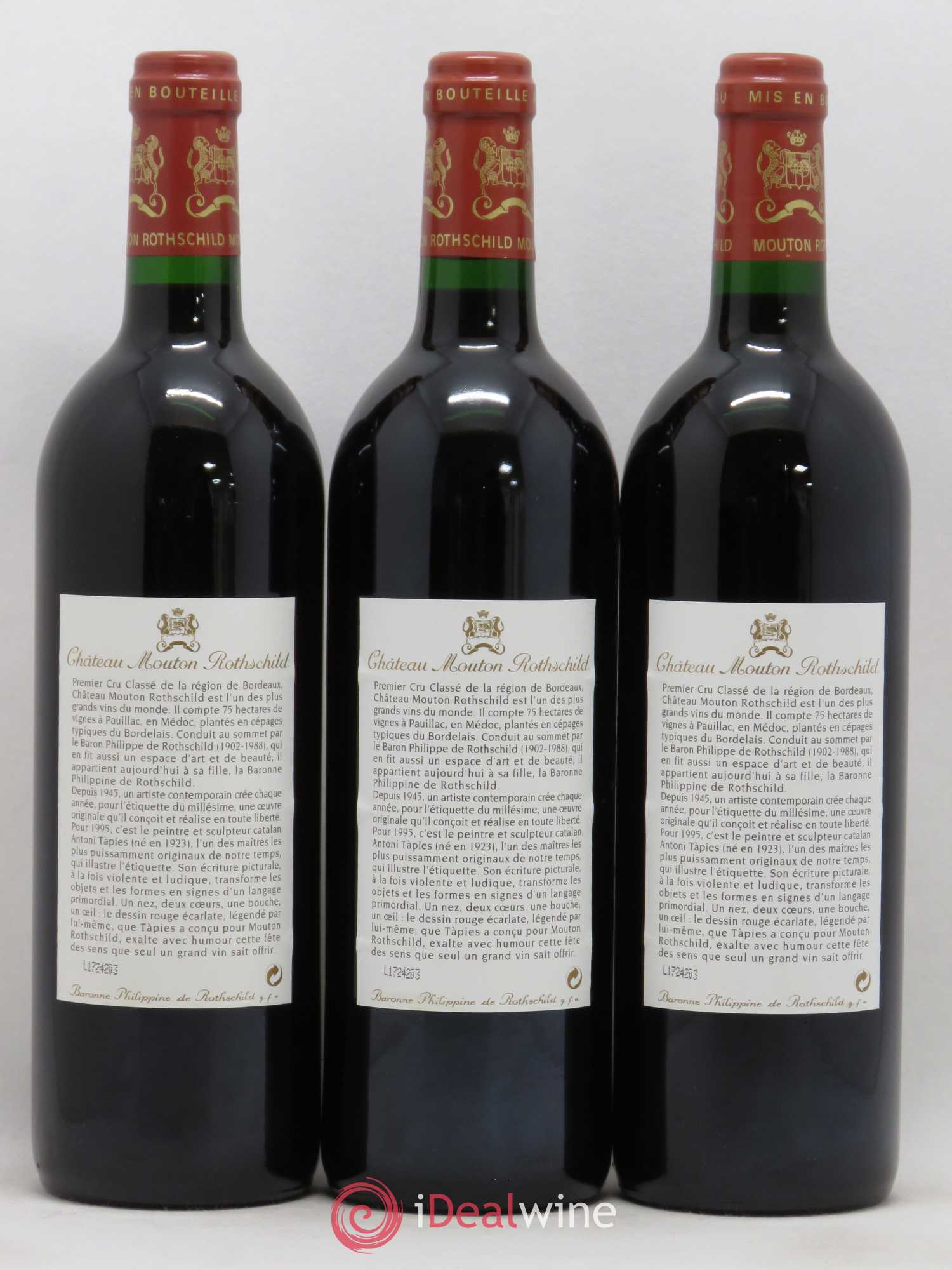Château Mouton Rothschild 1er Grand Cru Classé 1995 - Lot de 3 bouteilles - 1