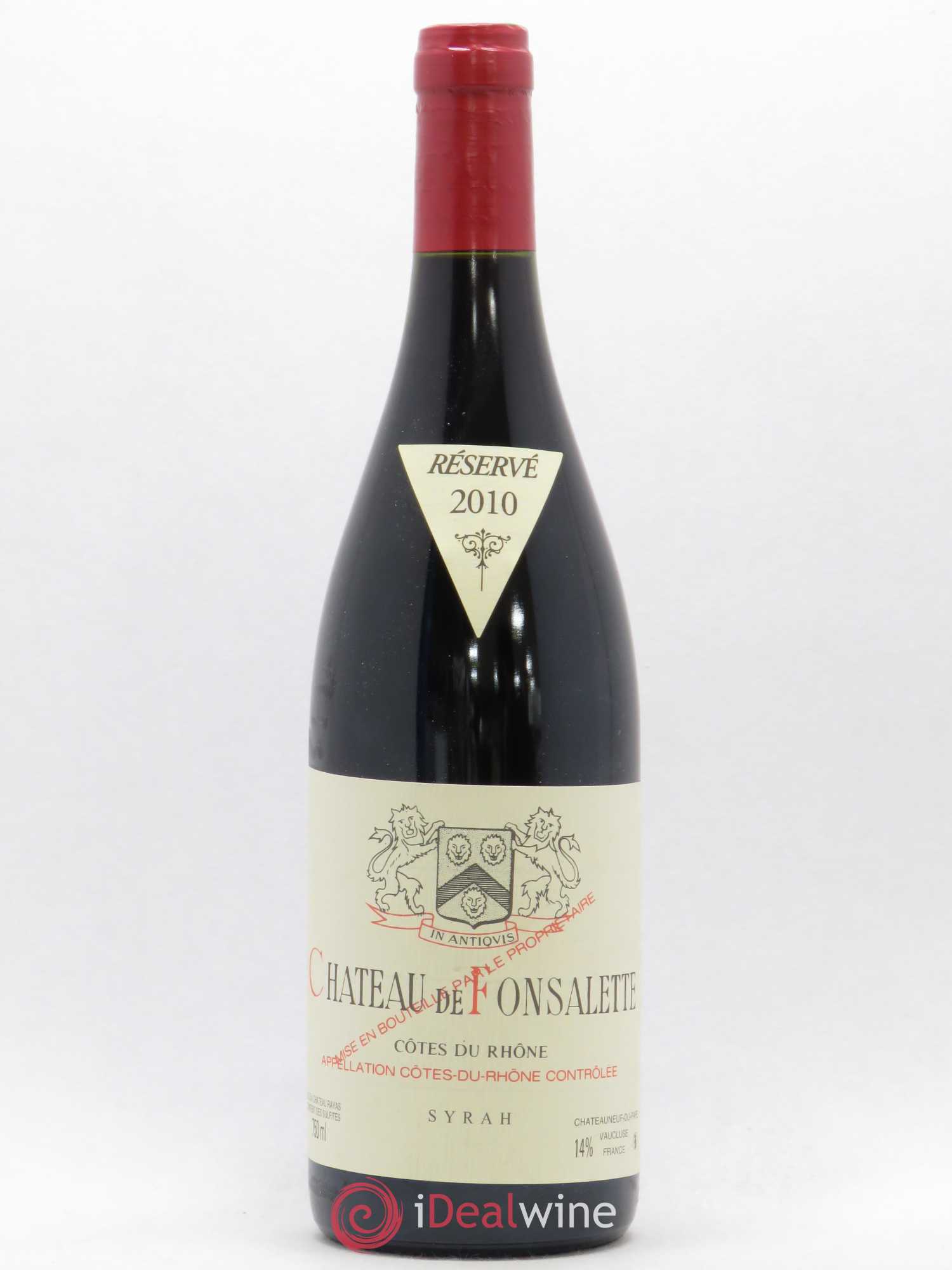 Côtes-du-Rhône Cuvée Syrah Château de Fonsalette 2010 - Lot de 1 bouteille - 0