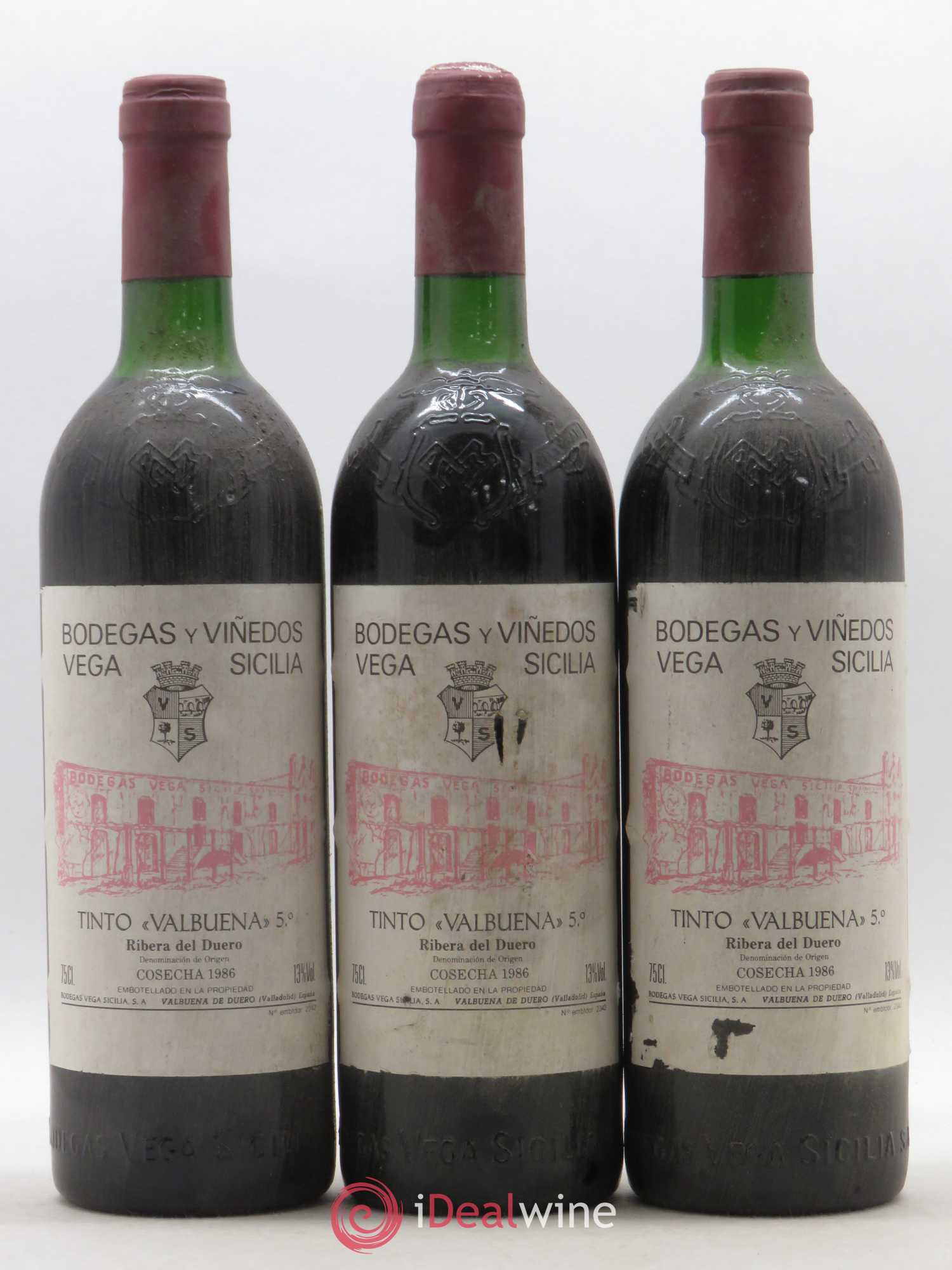Ribera Del Duero DO Vega Sicilia Valbuena 5 ano Famille Alvarez 1986 - Lot de 3 bouteilles - 0