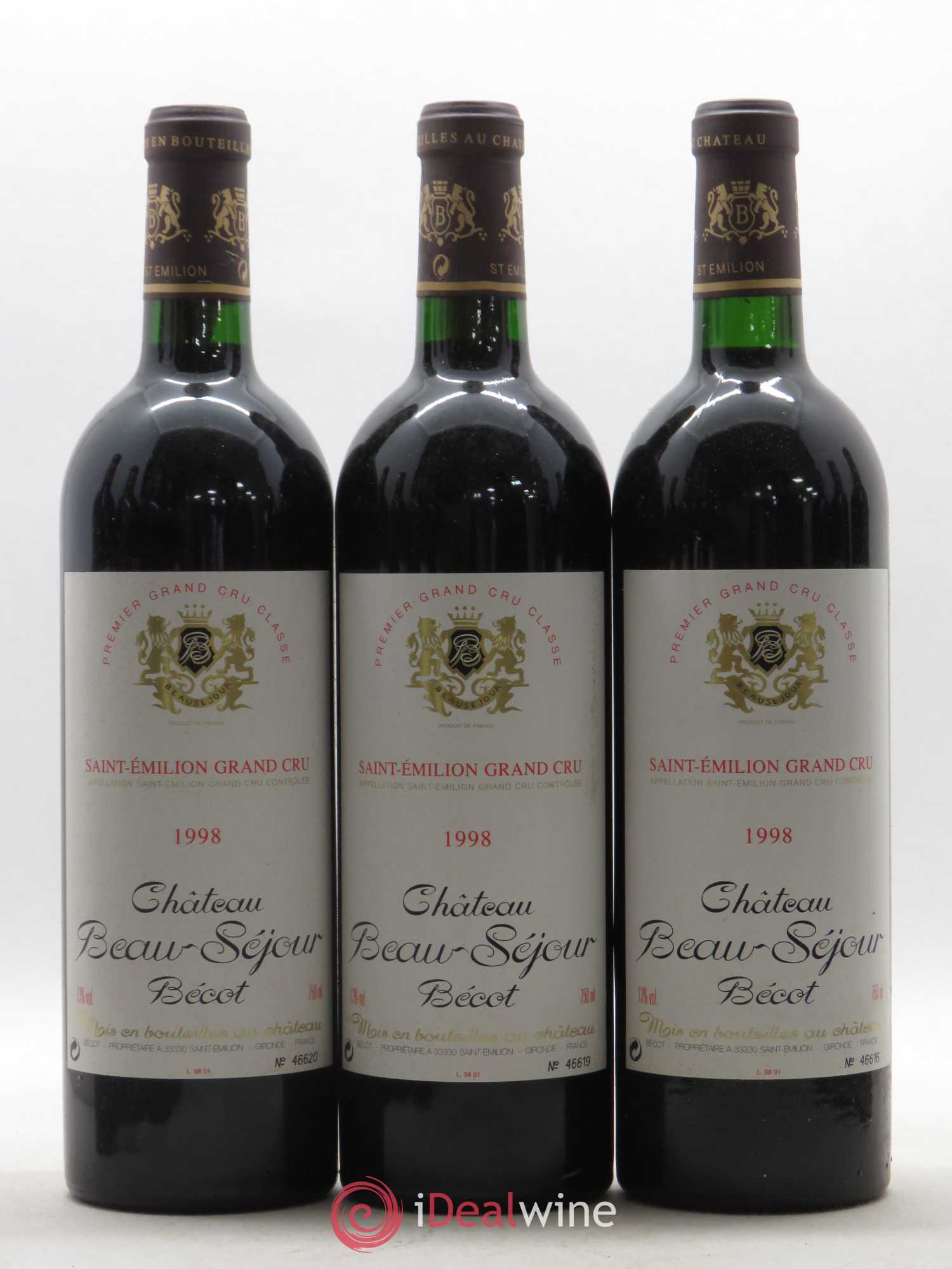 Château Beau-Séjour Bécot 1er Grand Cru Classé B 1998 - Lot de 12 bouteilles - 1