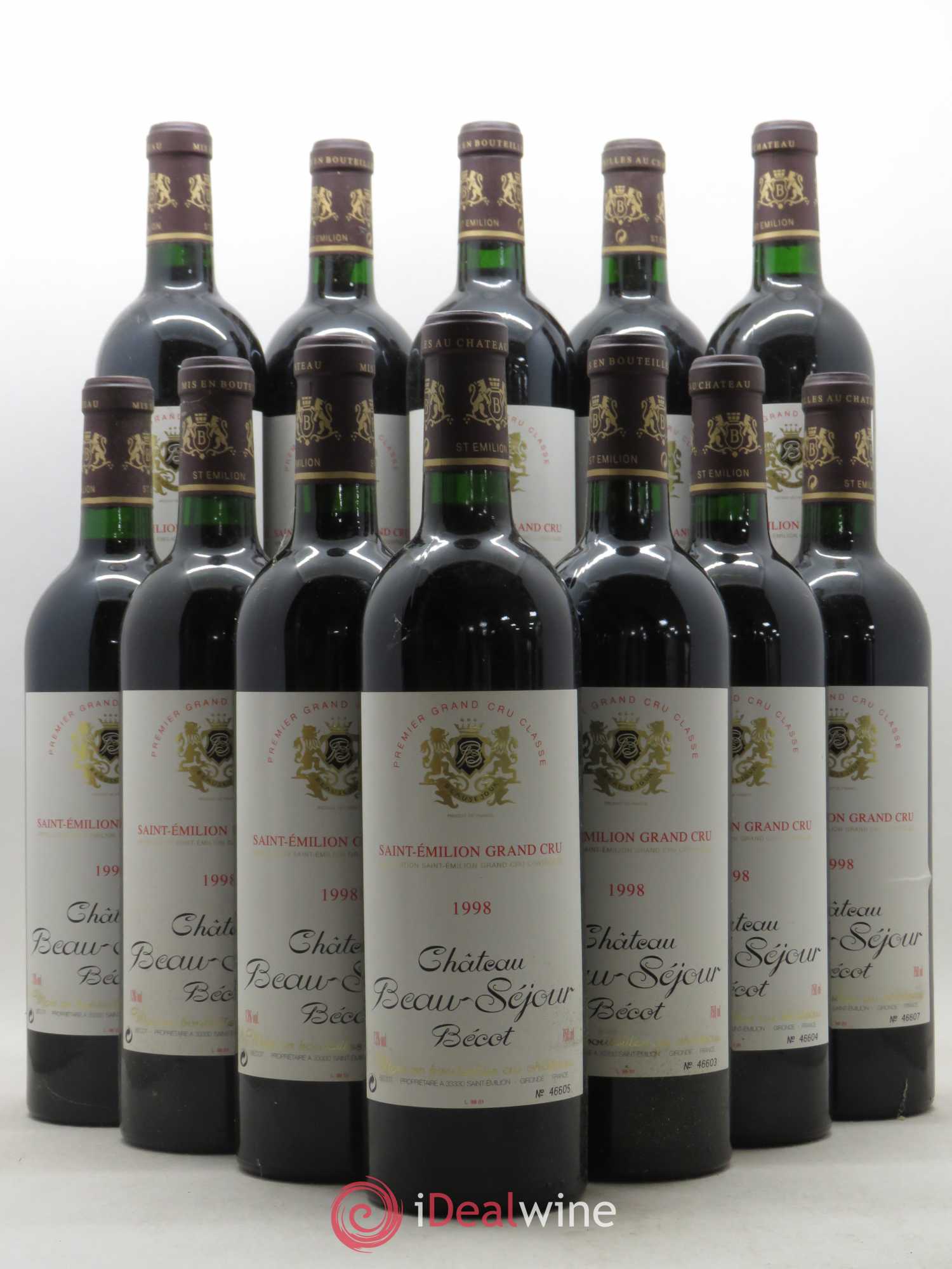 Château Beau-Séjour Bécot 1er Grand Cru Classé B 1998 - Lot de 12 bouteilles - 0