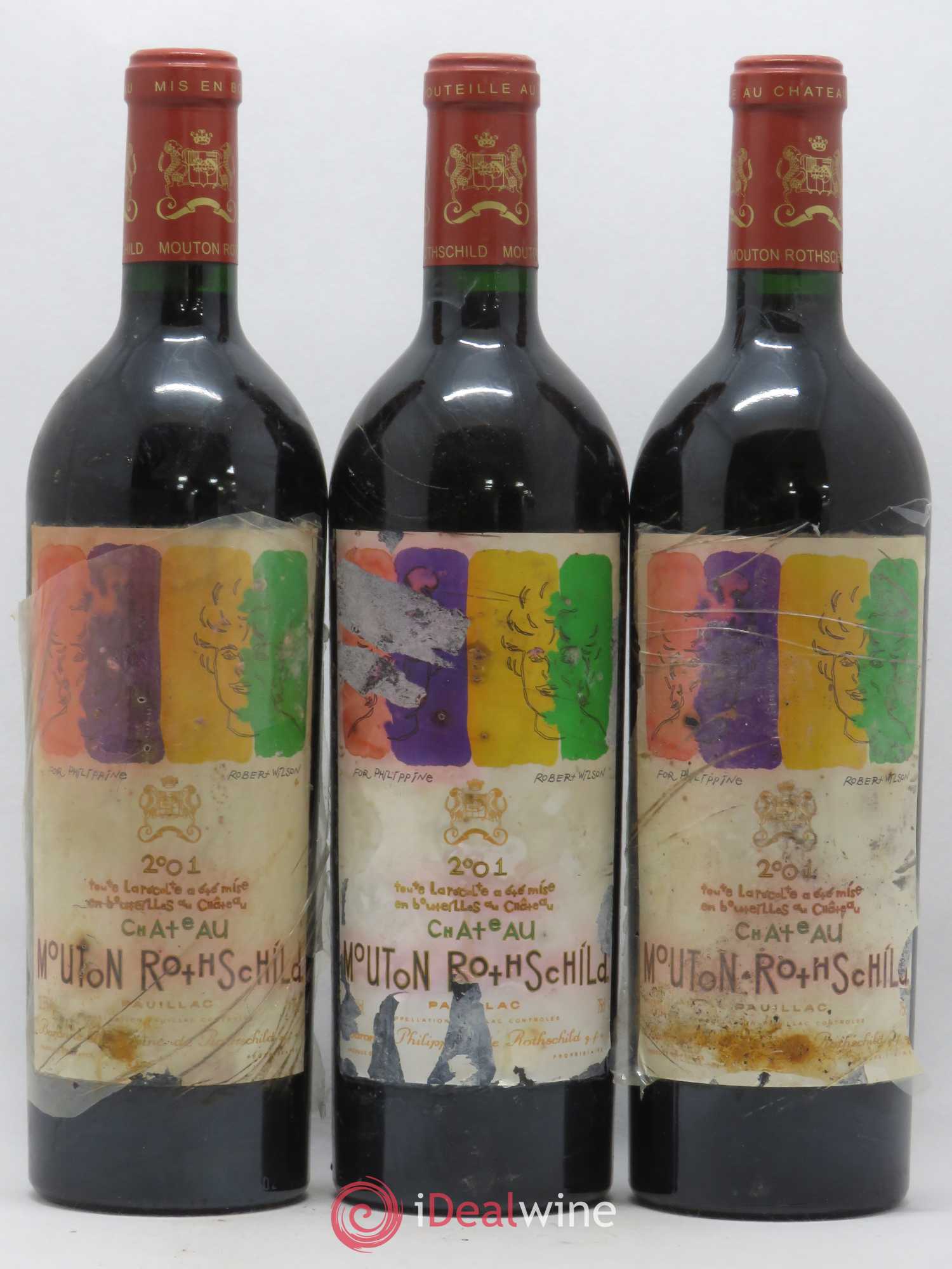 Château Mouton Rothschild 1er Grand Cru Classé 2001 - Lot de 3 bouteilles - 0