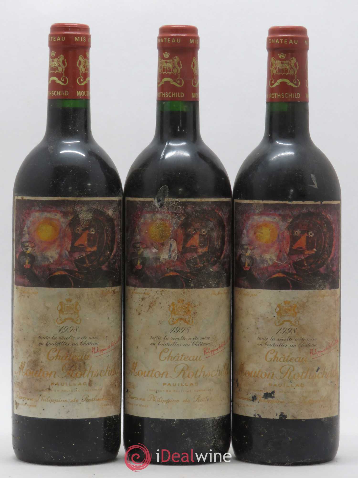 Château Mouton Rothschild 1er Grand Cru Classé 1998 - Lot de 3 bouteilles - 0