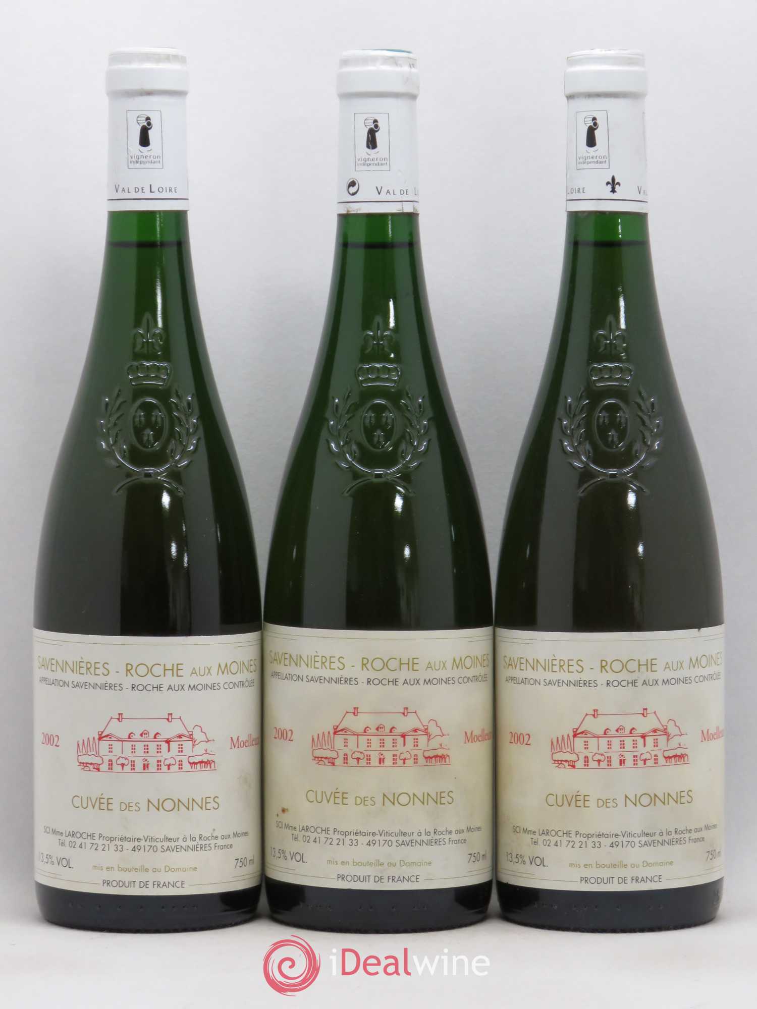 Savennières Roche Aux Moines Cuvée des Nonnes Moelleux Domaine de La Roche aux Moines Laroche 2002 - Lotto di 3 bottiglie - 0