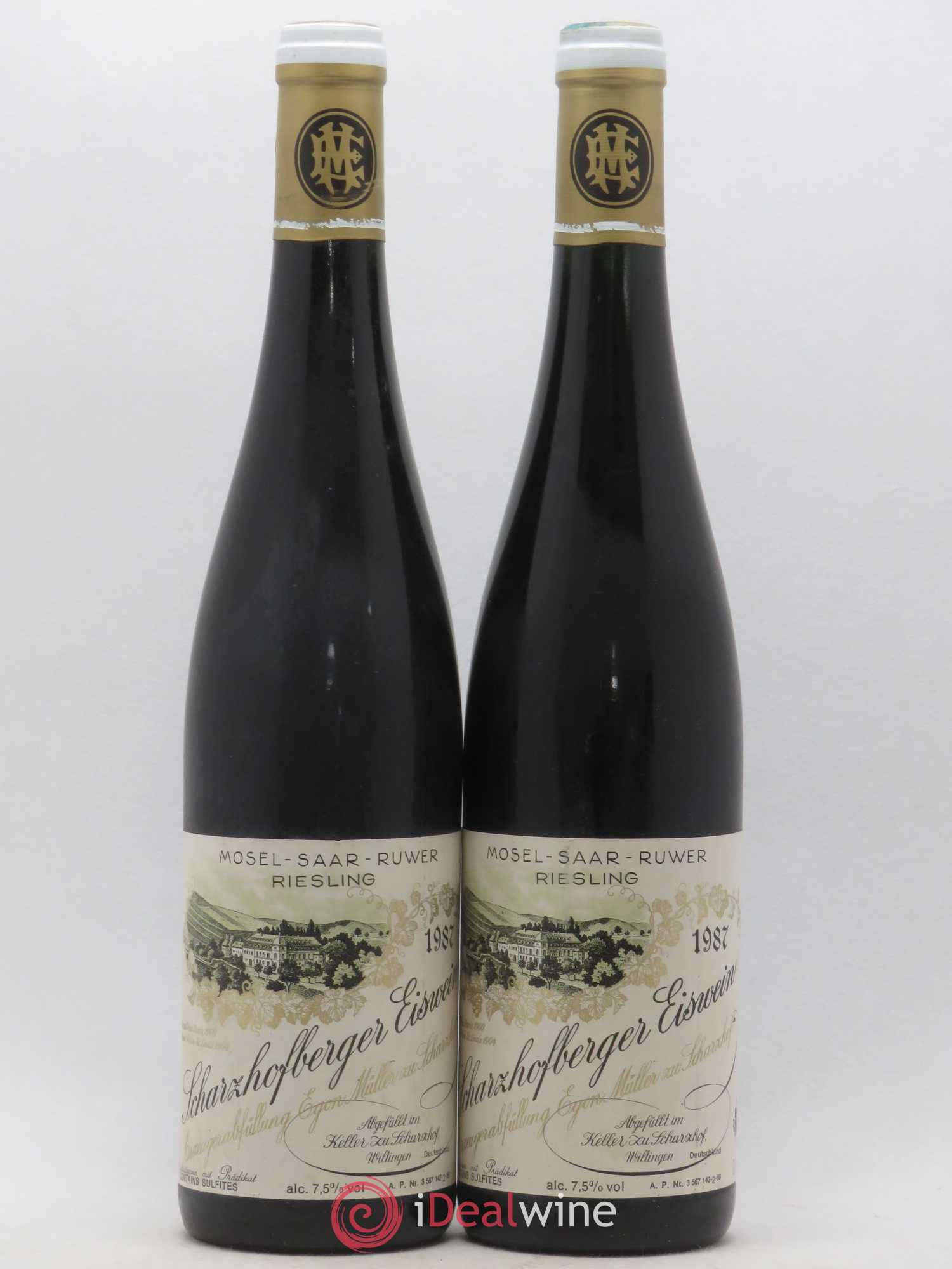 Allemagne Rheingau Riesling Scharzhofberger Eiswein Egon Muller 1987 - Lotto di 2 bottiglie - 0
