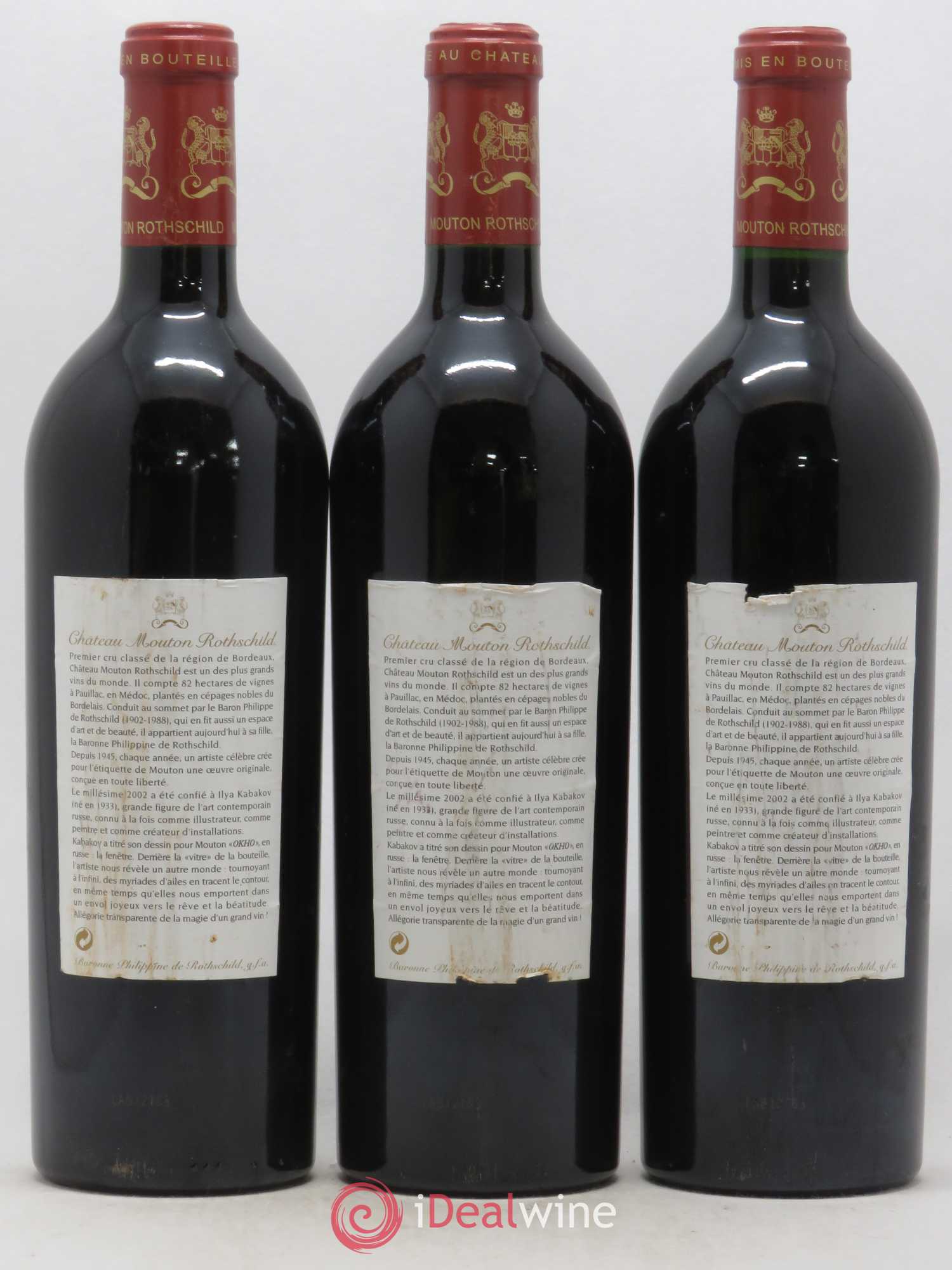 Château Mouton Rothschild 1er Grand Cru Classé 2002 - Lot de 3 bouteilles - 1