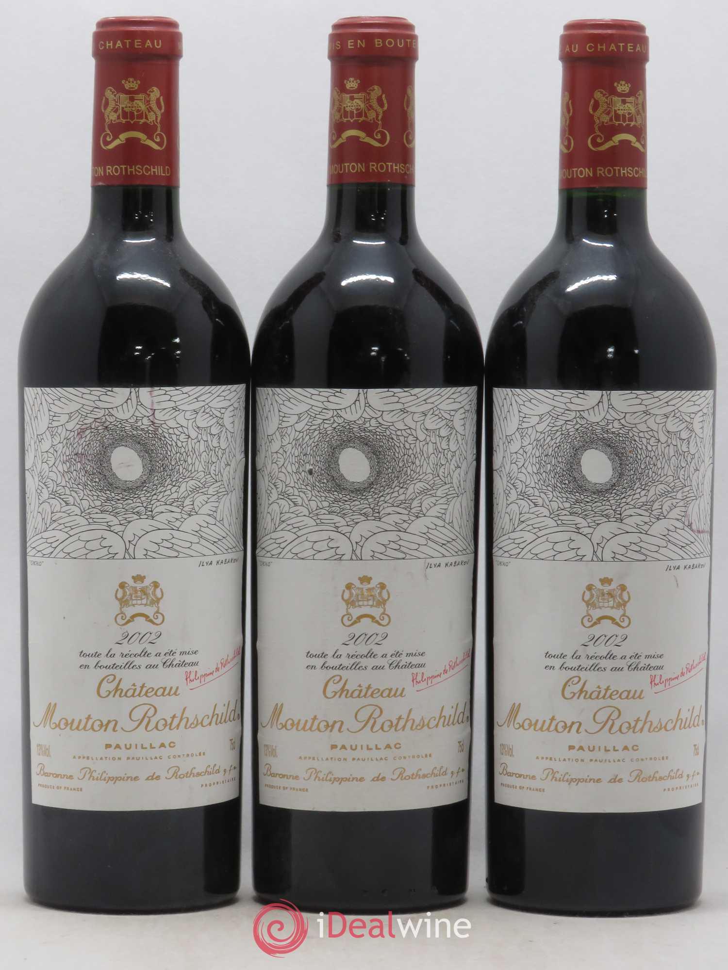 Château Mouton Rothschild 1er Grand Cru Classé 2002 - Lot de 3 bouteilles - 0