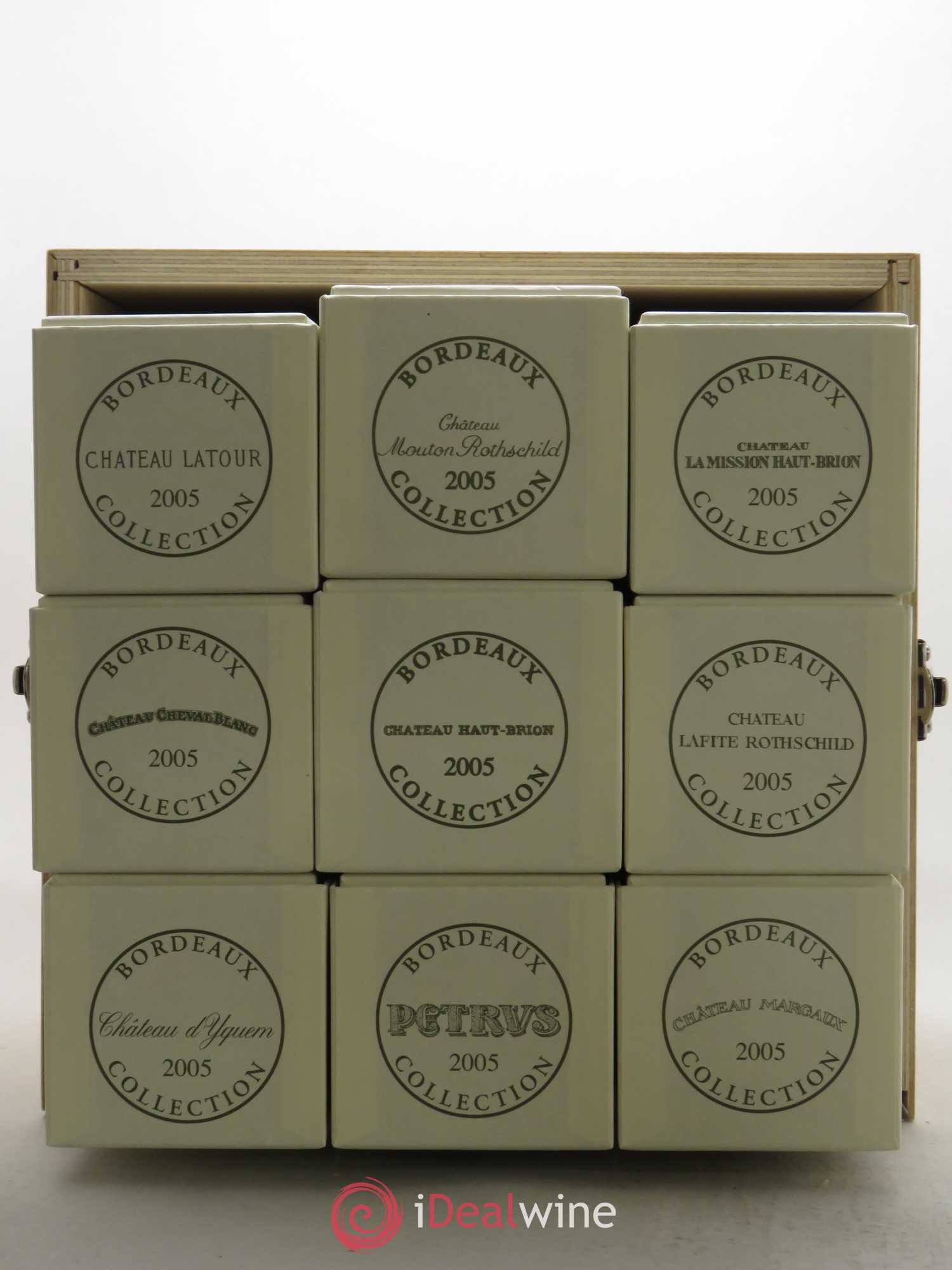 Caisse Collection Duclot 1 Mouton Rothschild - 1 Haut Brion - 1 Yquem - 1 Latour - 1 La Mission Haut Brion - 1 Margaux - 1 Petrus - 1 Cheval Blanc - 1 Lafite Rothschild 2005 - Posten von 9 Flaschen - 7