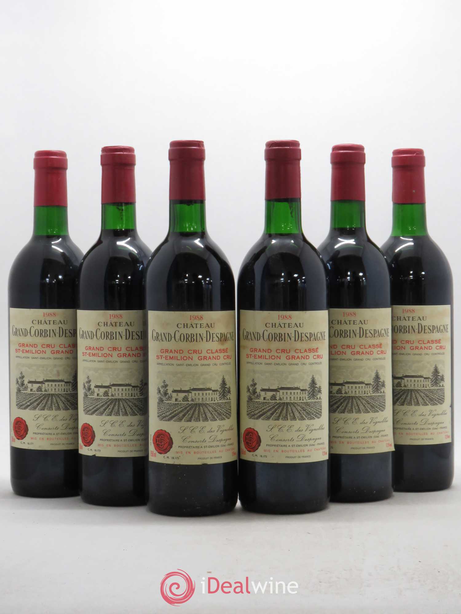 Château Grand Corbin Despagne Grand Cru Classé 1988 - Lot de 6 bouteilles - 0