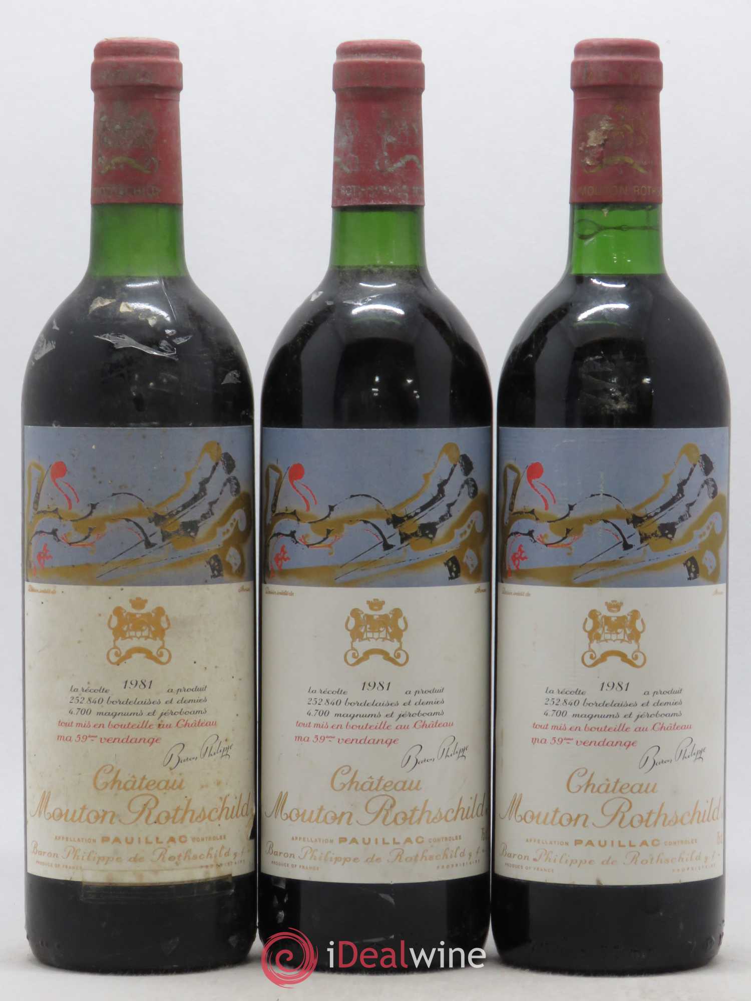 Château Mouton Rothschild 1er Grand Cru Classé 1981 - Lot de 3 bouteilles - 0